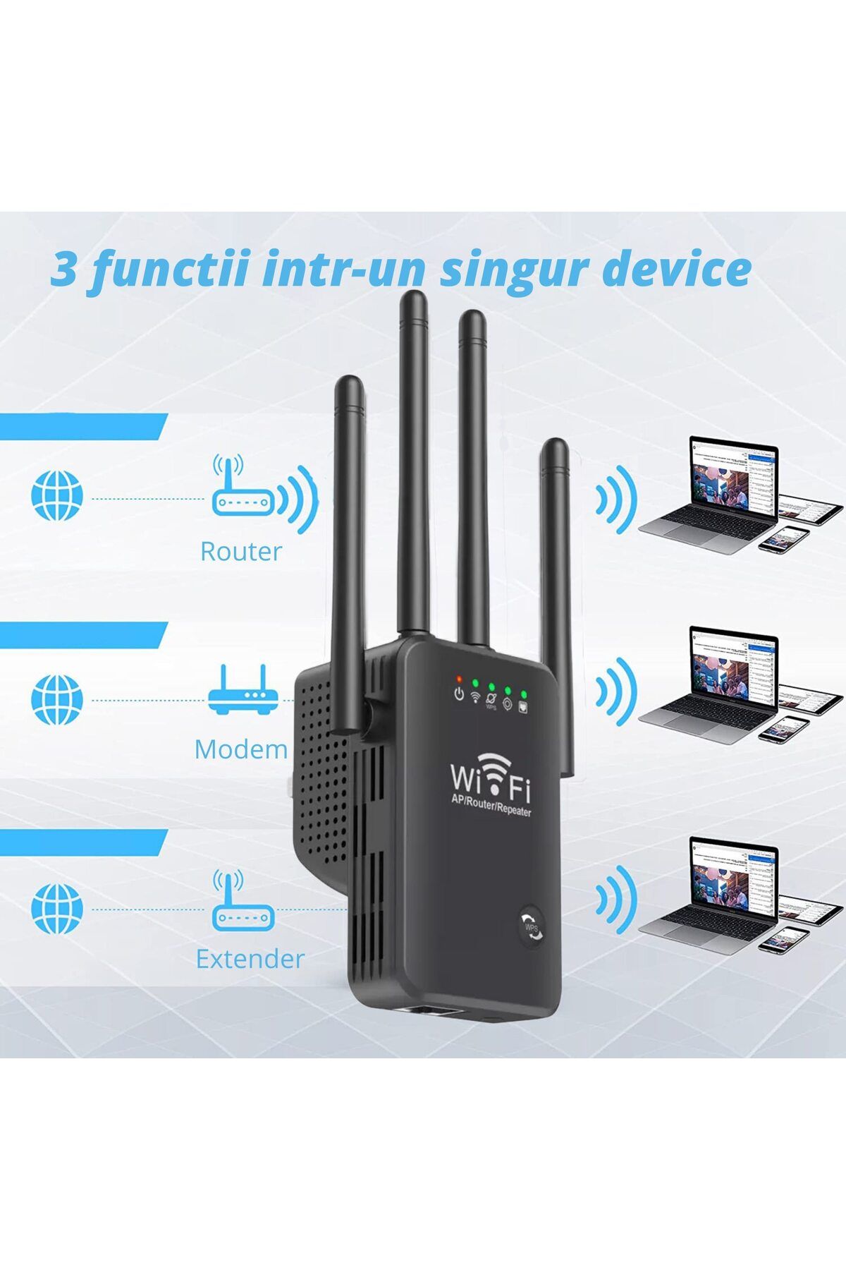 WowStep-Wireless Signal Amplifier, WiFi Range Extender, 2.4 Hz, 300 Mbps, WEP, WPA and WPA2, LAN, Black 2