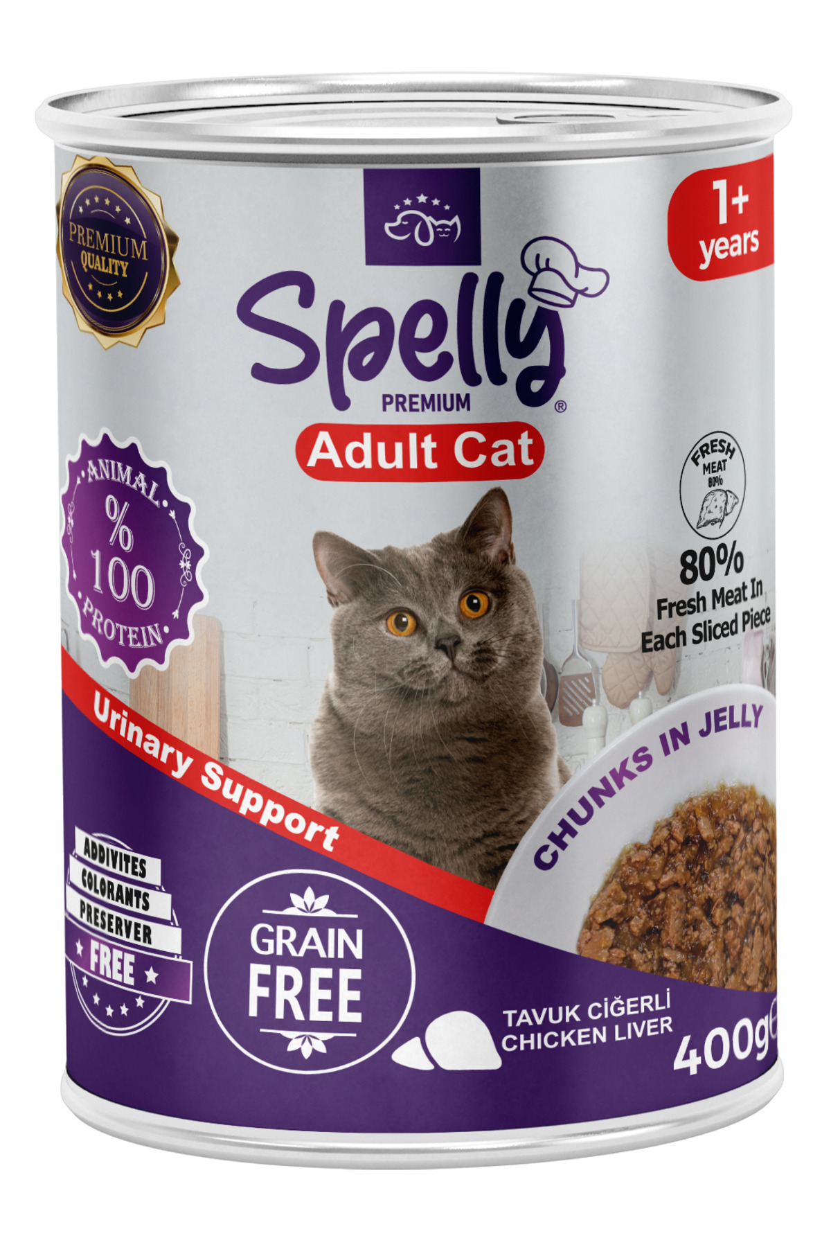 SPELLY 12 Adet x Tavuk Ciğerli Yetişkin Kedi Maması Konserve (400gr)