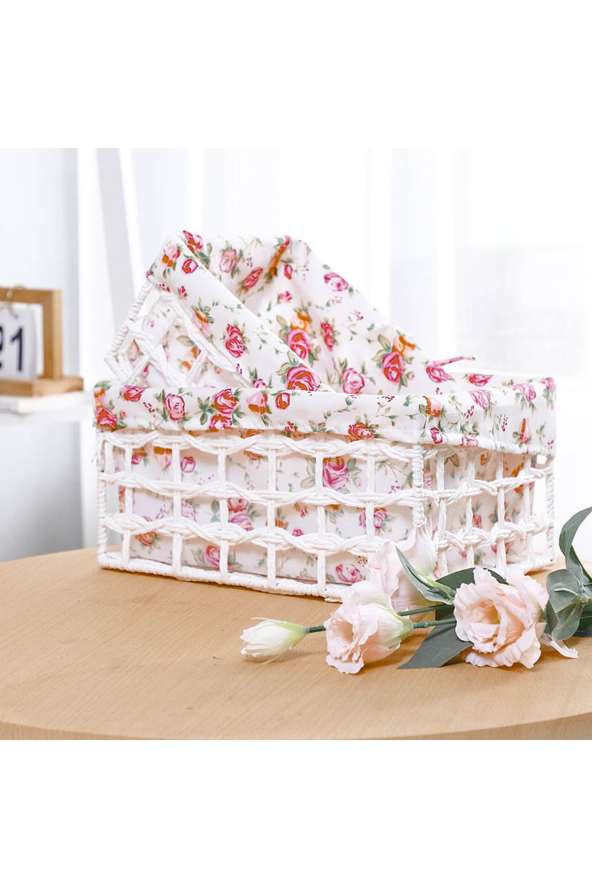 Cozy Nest-Set of 3 Woven Storage Baskets Rectangular Woven Bins with Plastic Frame, Removable Fabric Lining 2