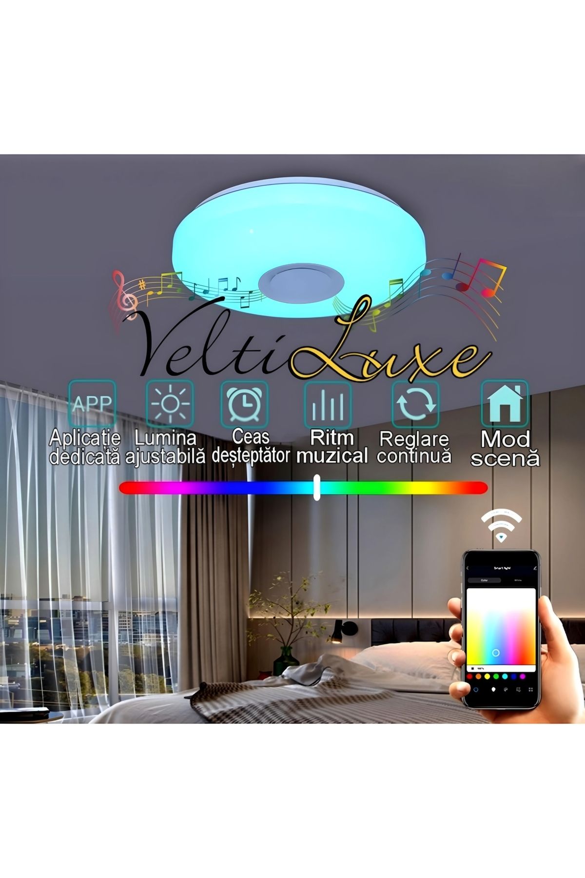 VELTILUXE-VELTILUXE RGB LED ceiling light, diffuser, diameter 40 cm, 40w, application, Bluetooth, class A 5
