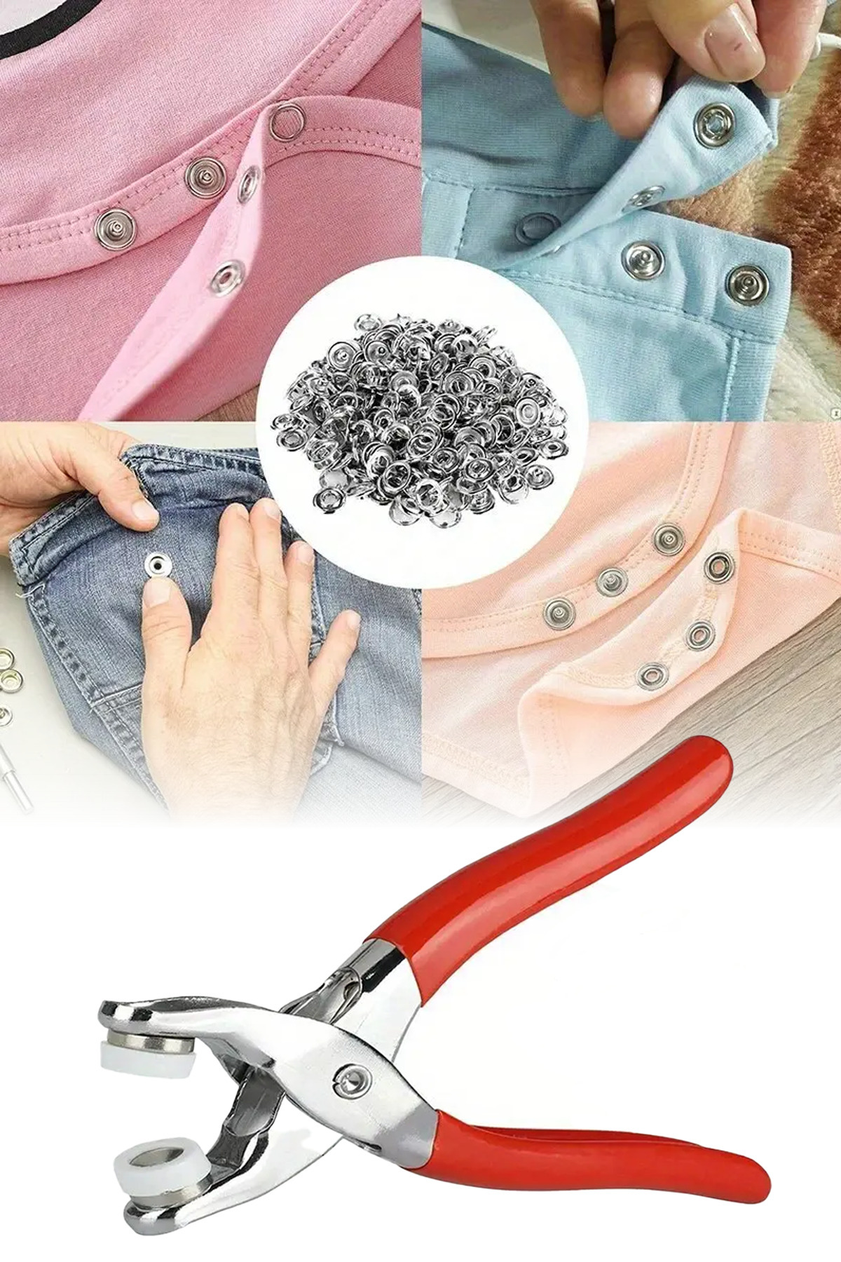 omilife Metal Çıtçıt Düğme Pensesi ve Aparat Seti Gömlek Elbise İçin Kolay Çıtçıt Takma Aparatı