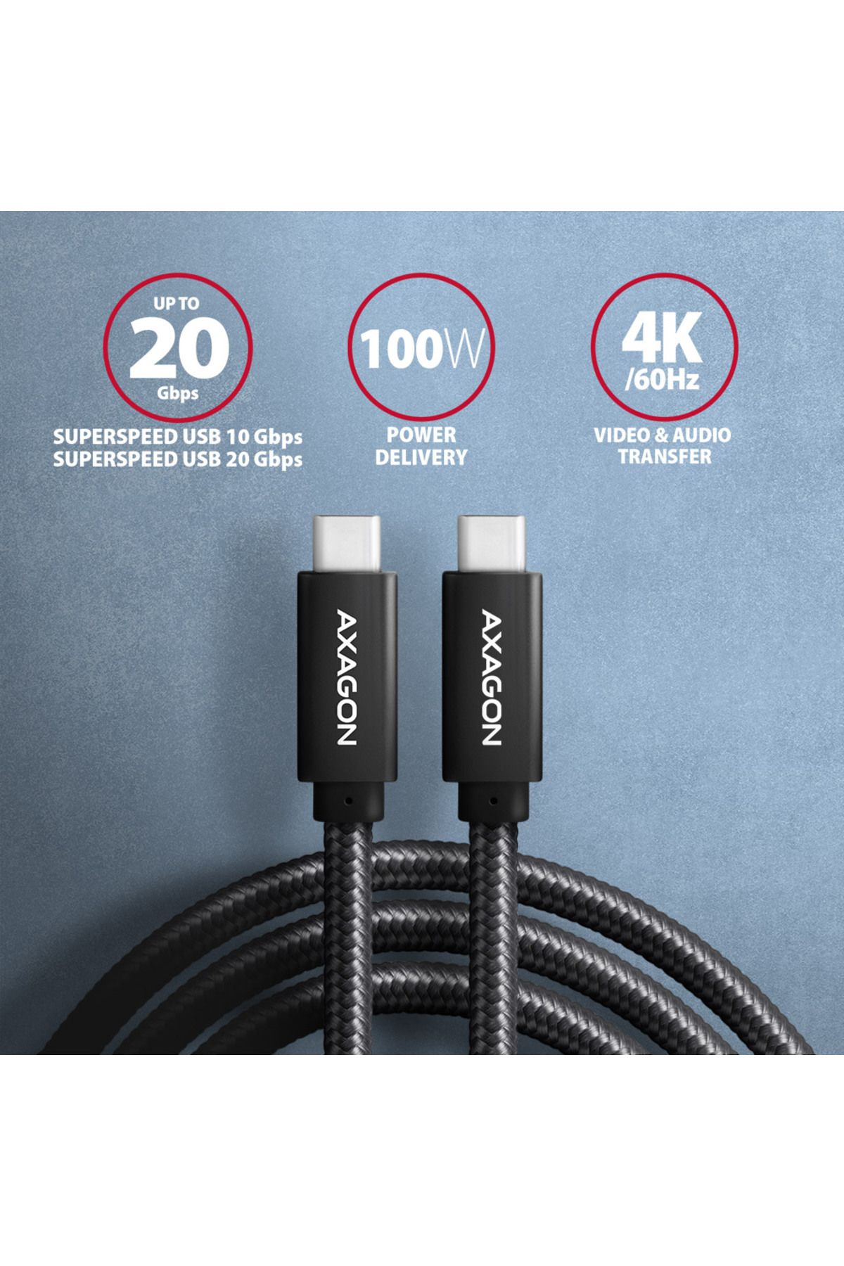 Axagon-Data and charging USB 2.0 cable, 1.5 m | BUCM32-CM15AB | USB-C to USB-C 2