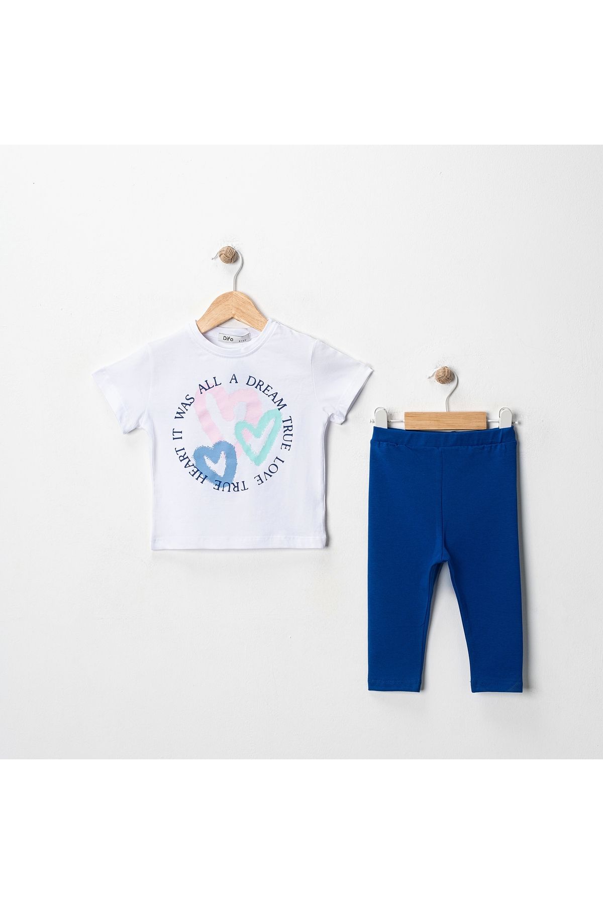 MK Mukko Kids-Girls' Heart Printed Basic Seasonal/Summer Leggings T-Shirt Bottom Top Set 1