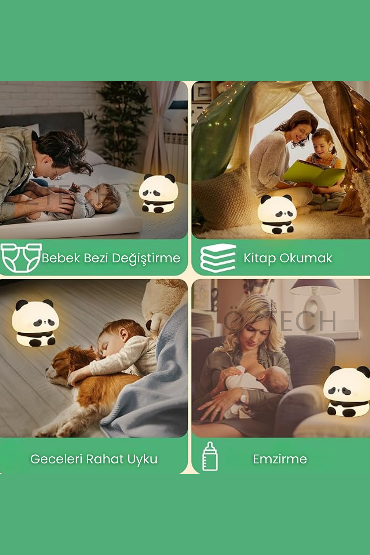 DTULTRA2 Şarjlı Dokunmatik Panda Gece Lambası Çocuk Bebek Oda Lambası Renk Değiştiren Silikon Panda fotoğrafı 4 (önizleme)