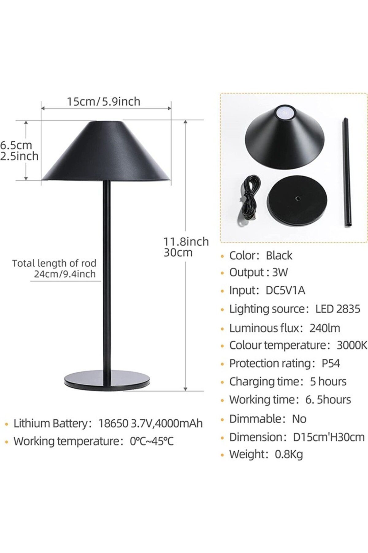 Tescomak-Rechargeable touch led table lamp, 3 brown color temperatures 10
