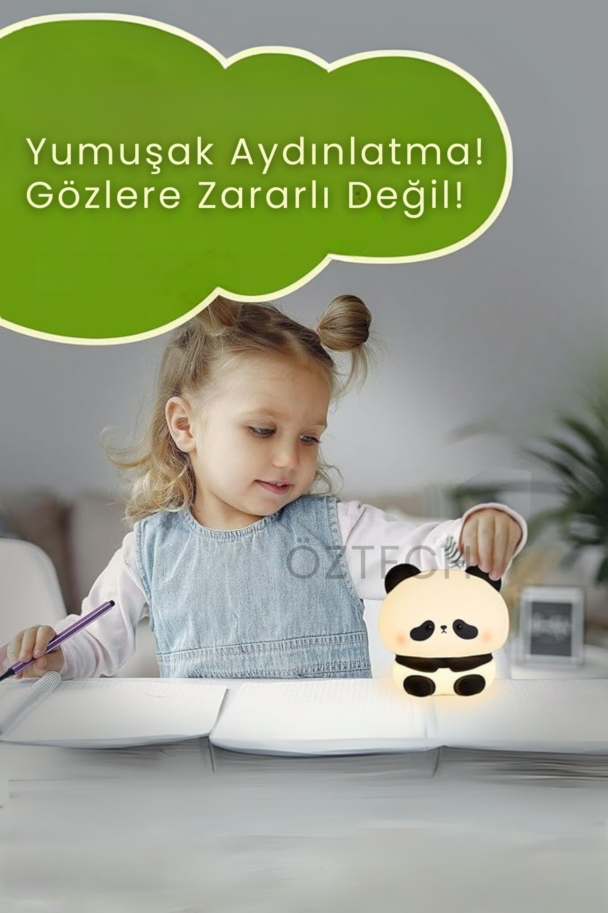 DTULTRA2 Şarjlı Dokunmatik Panda Gece Lambası Çocuk Bebek Oda Lambası Renk Değiştiren Silikon Panda fotoğrafı 3 (önizleme)