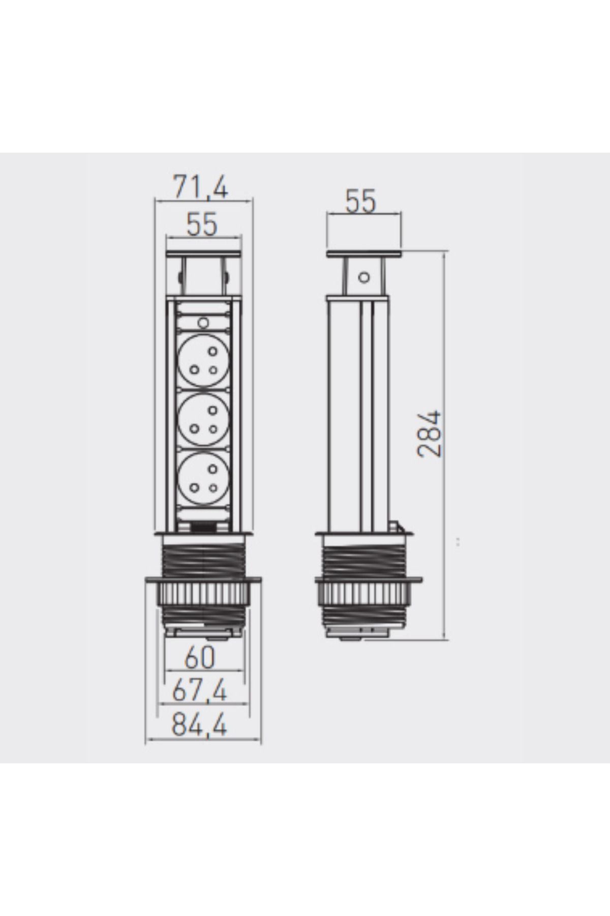 GTV-Retractable Built-in Socket Round,GTV,Diameter 60mm,3 Schuko Sockets,Cable 1.5,IP20,Max 3600W,Black 3