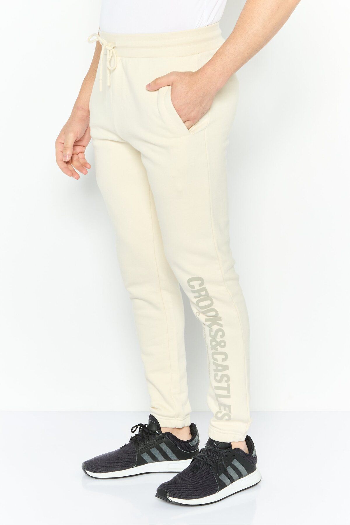 CROOKS CASTLES-Men Regular Fit Plain Jogger Pants, Off White 3
