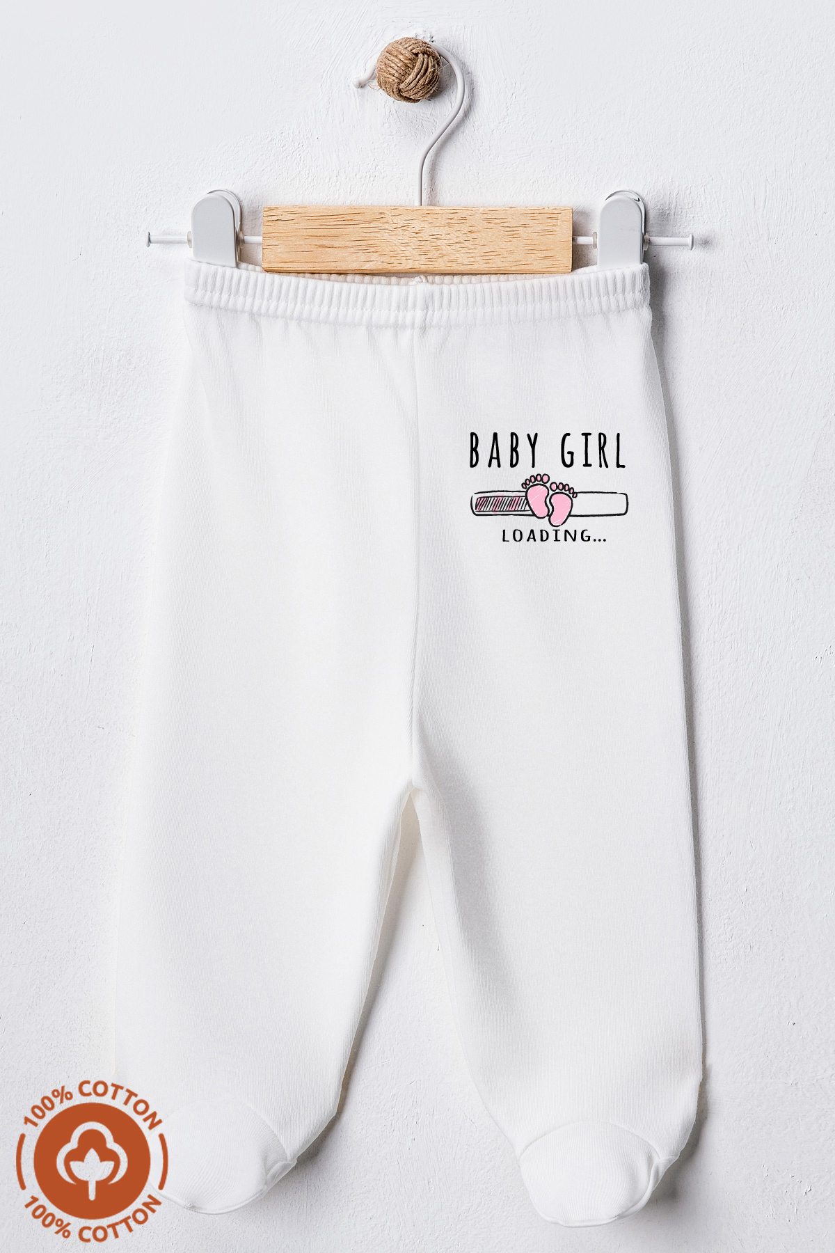 miniel organic Kız Bebek Penye %100 Pamuklu Girl Loading Baskılı 0-6 Ay Patikli Bebek Tek Alt 3'lü Set fotoğrafı 2 (önizleme)