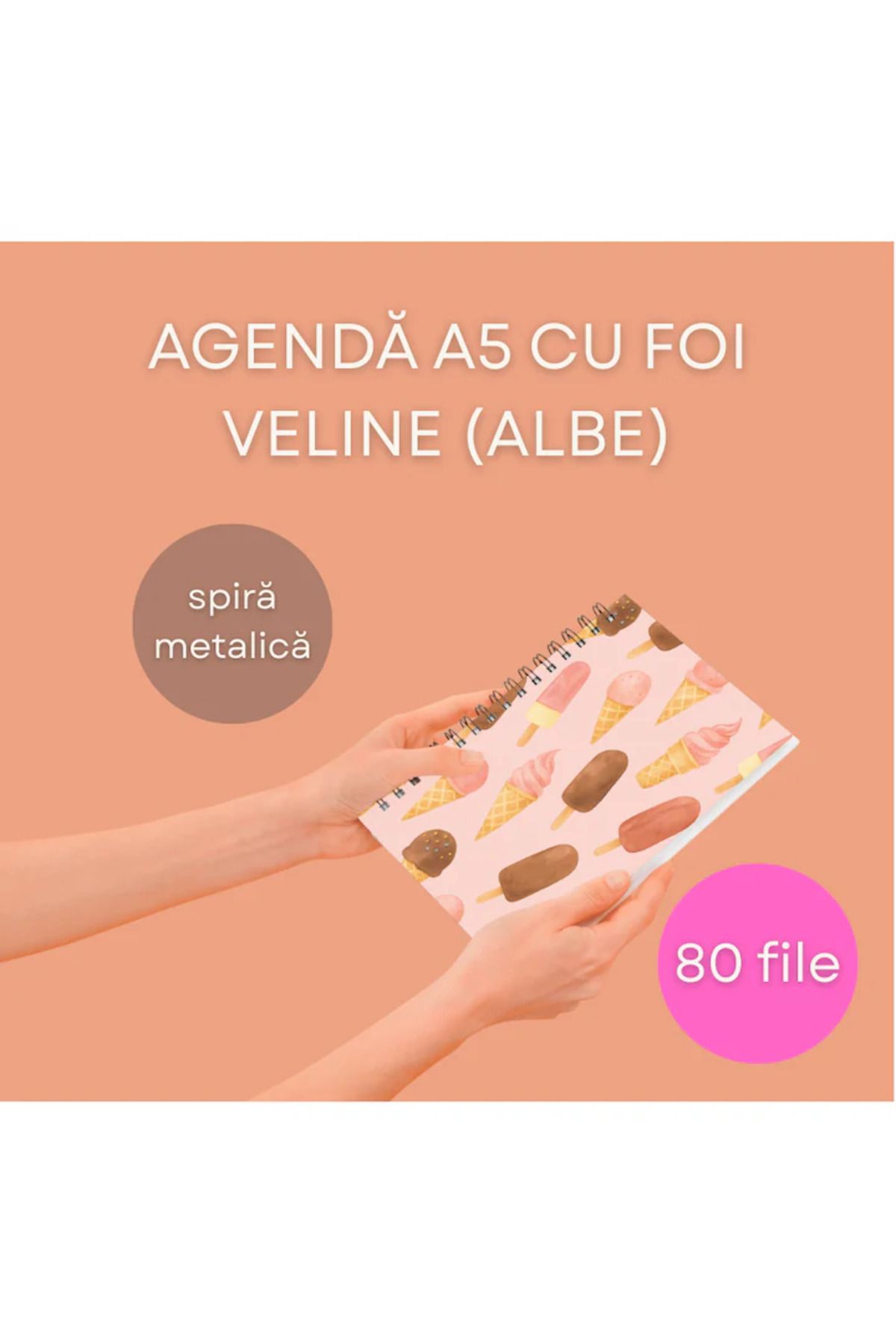OBRO-Spiral Notebook, Notebook, White Vellum Sheets, Unruled, Flower Print, A5, 80 sheets, 160 pages 3