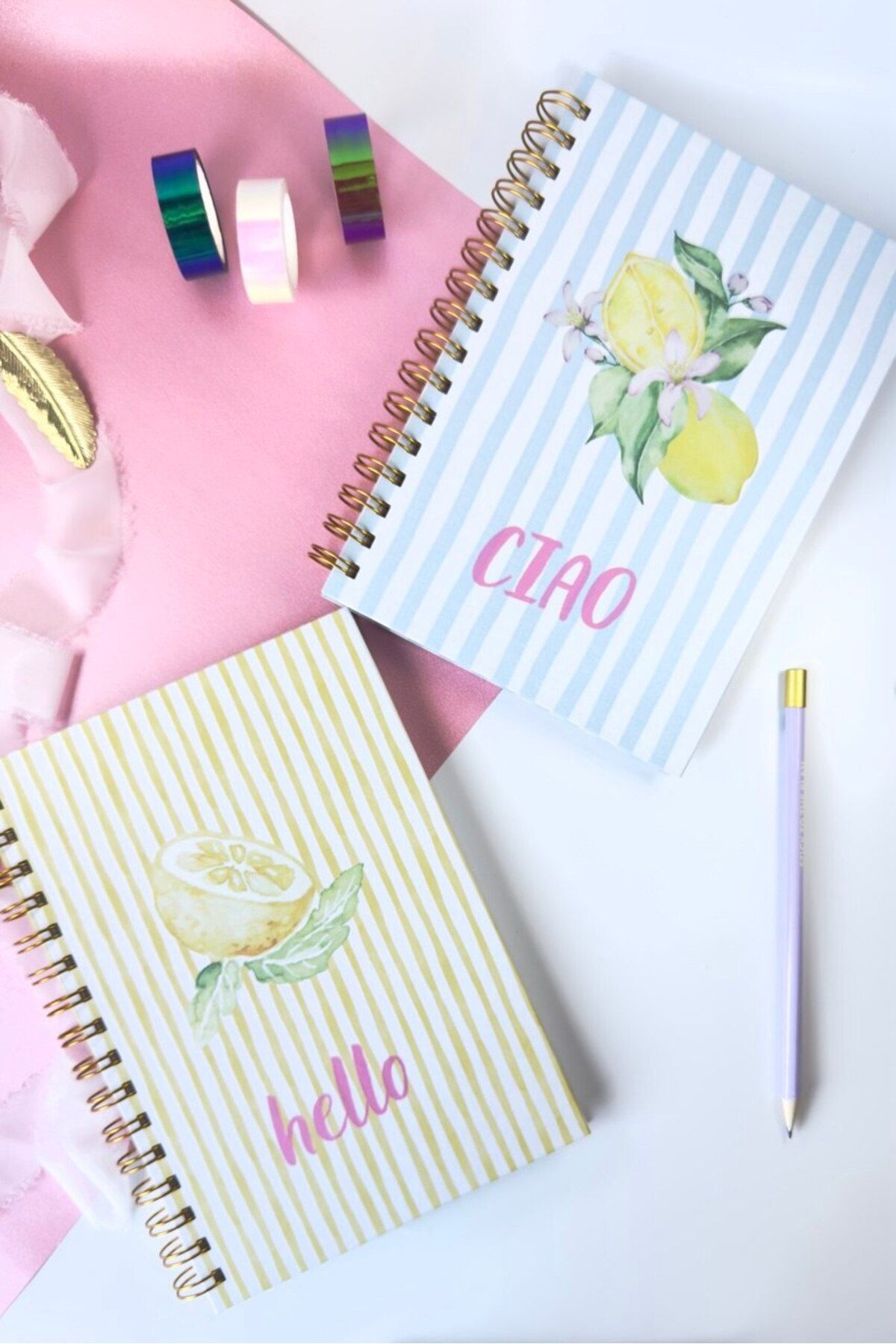 Martius Art-A5 Set of 2 Hard Cover Spiral Notepad / School Notebook / Lined Hello / Checkered Ciao 4