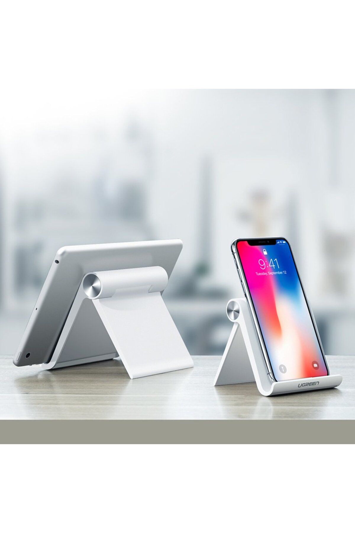 Ugreen-Biurkowy regulowany stojak podstawka na telefon tablet biały 2