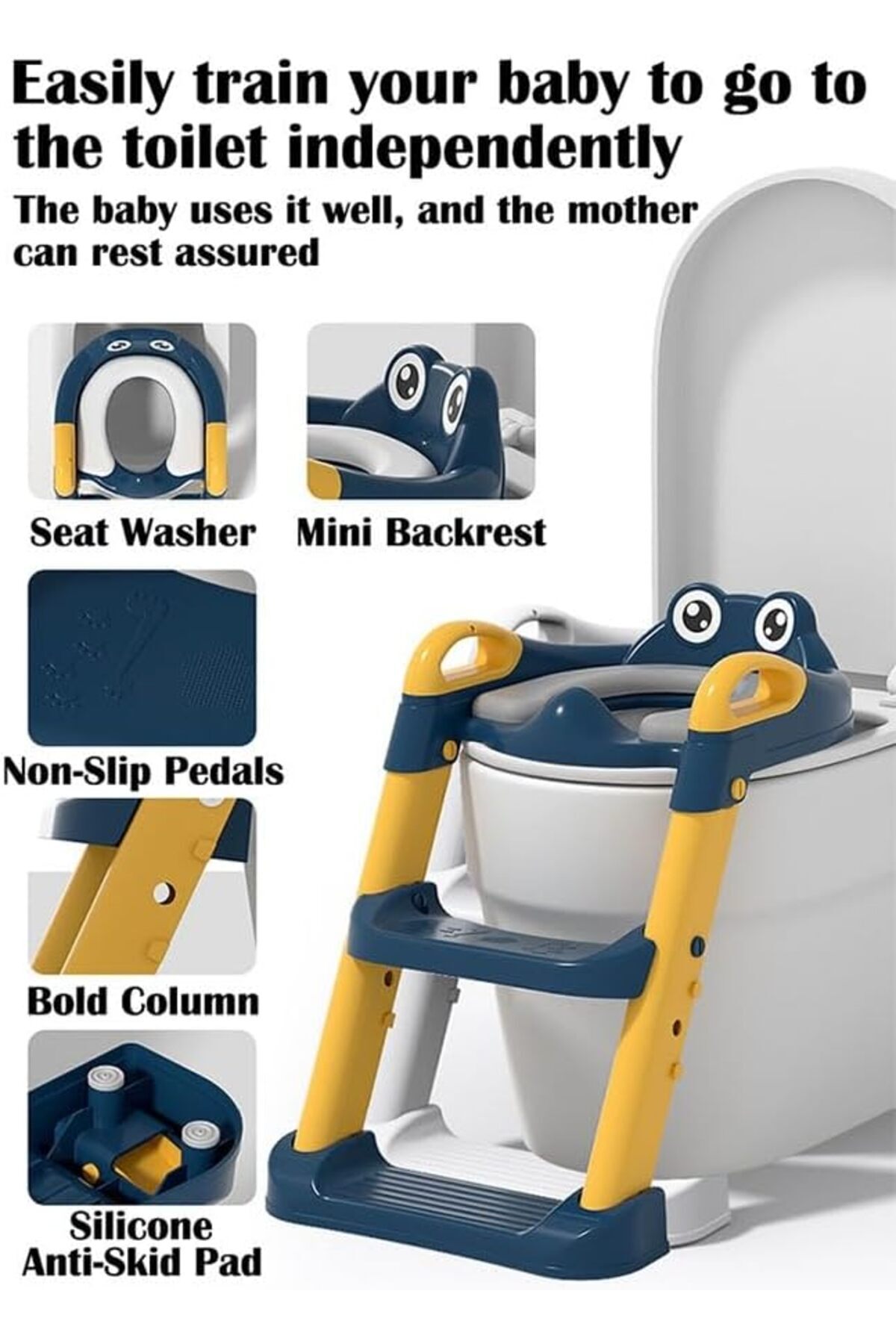 Saharaz-Foldable Toilet Training Seat With Adjustable Step Stool Ladder,ergonomics design and soft padded 5