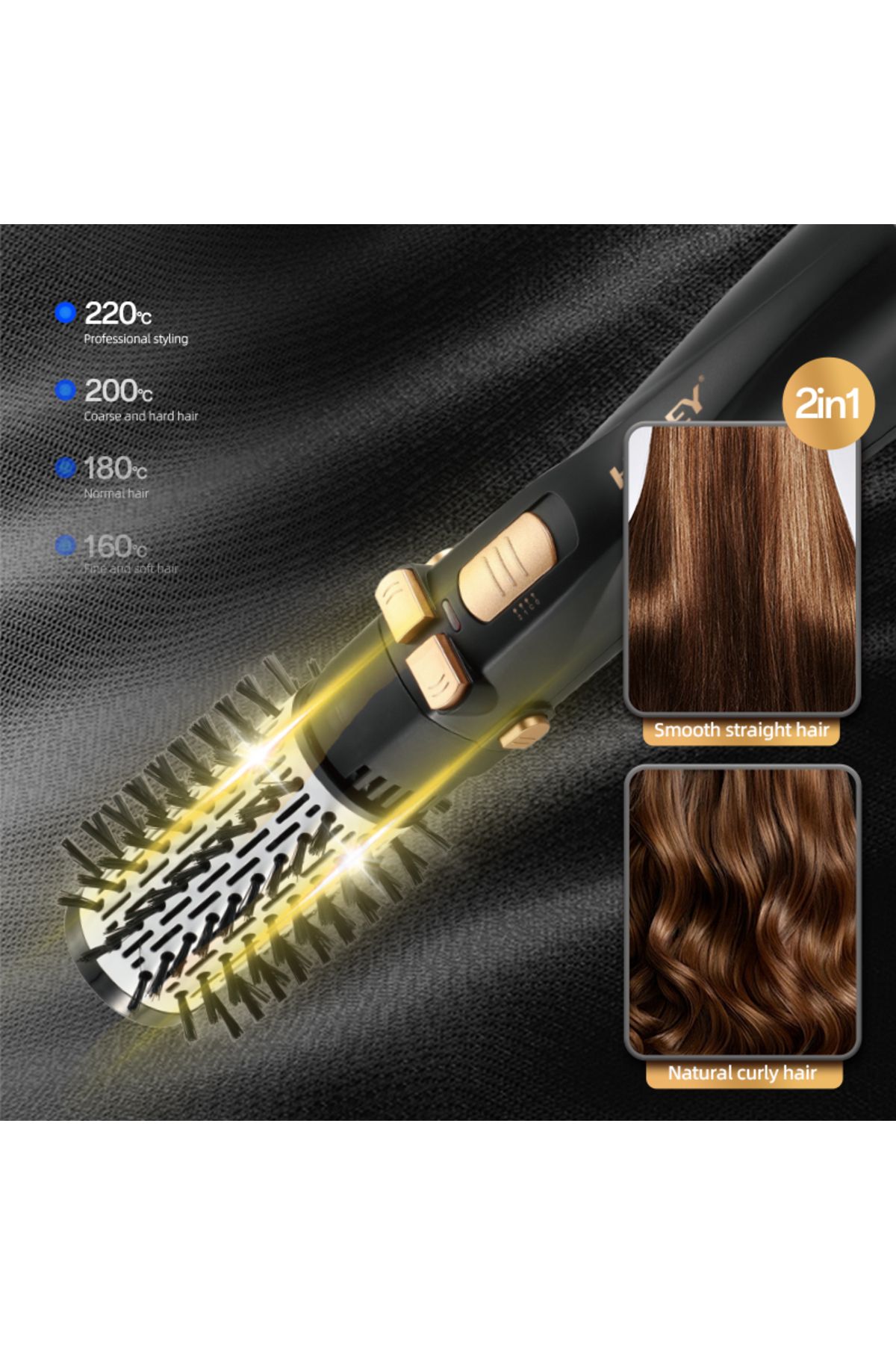 HALEY-6-in-1 Rotating Brush with Dryer, 1200W, Interchangeable Heads, 3 Speeds, Fast Heating 3