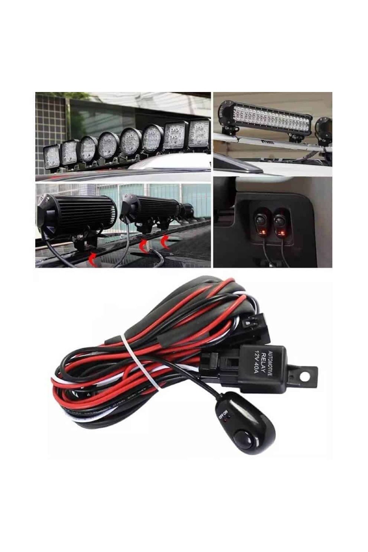 BGRJ Automotive-Wiring harness with 40A relay and button, 300W, 12V, projectors or Led Bar, length 3m 8