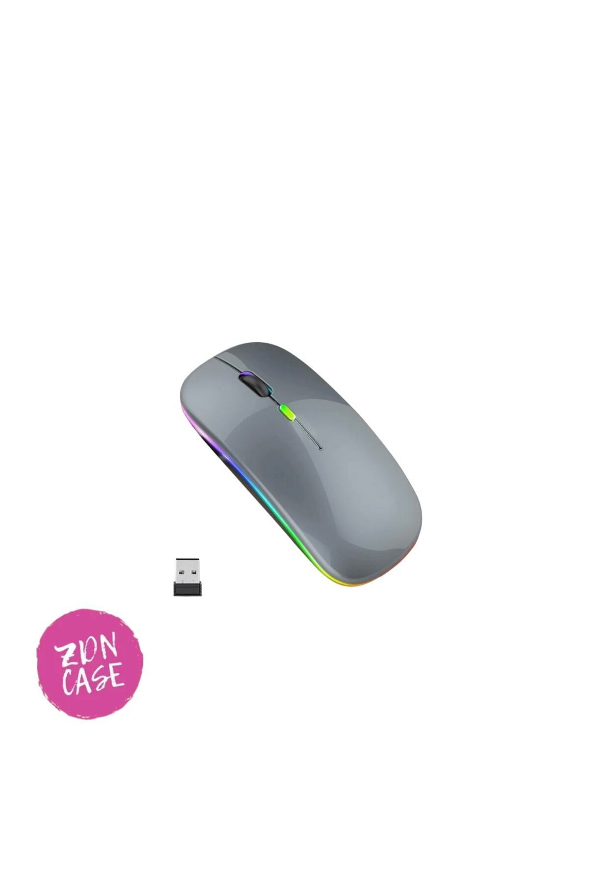 ZDN Case Ultra Slim Usb 2.4ghz Gri Ledli Şarjlı Kablosuz Mouse Rgb Led Işıklı