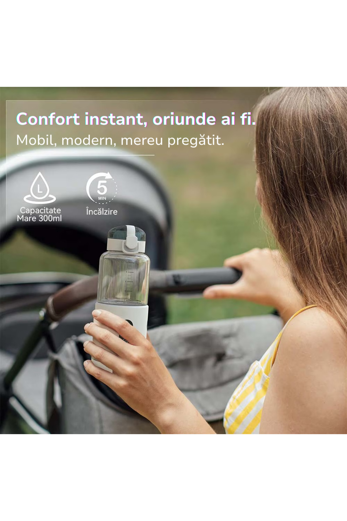 CLC SmartGear-Incalzitor portabil lapte/apa, bebe biberon CLC SmartGear, 300ml, USB-C, fara fir, calatorii, 7