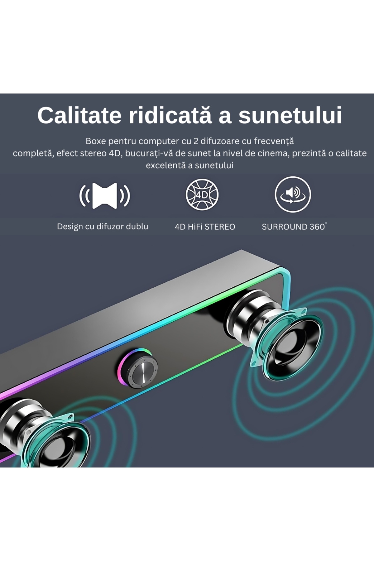 A ATAB-PC Gaming Speaker, Bluetooth Multimedia, Rgb Lighting, 3.5 Mm Jack Connection, Usb, 360 Surround Sound 8
