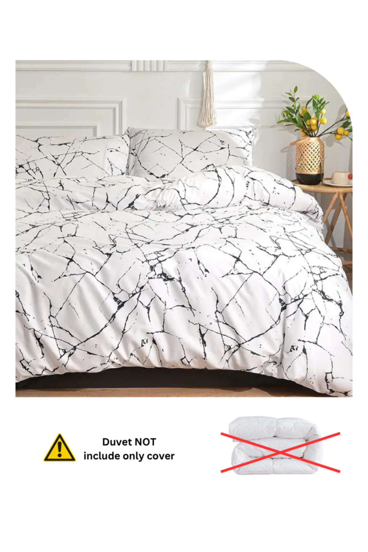LUNA HOME-4 piece Single size bed linen set in Scandinavian style with marble pattern. 4