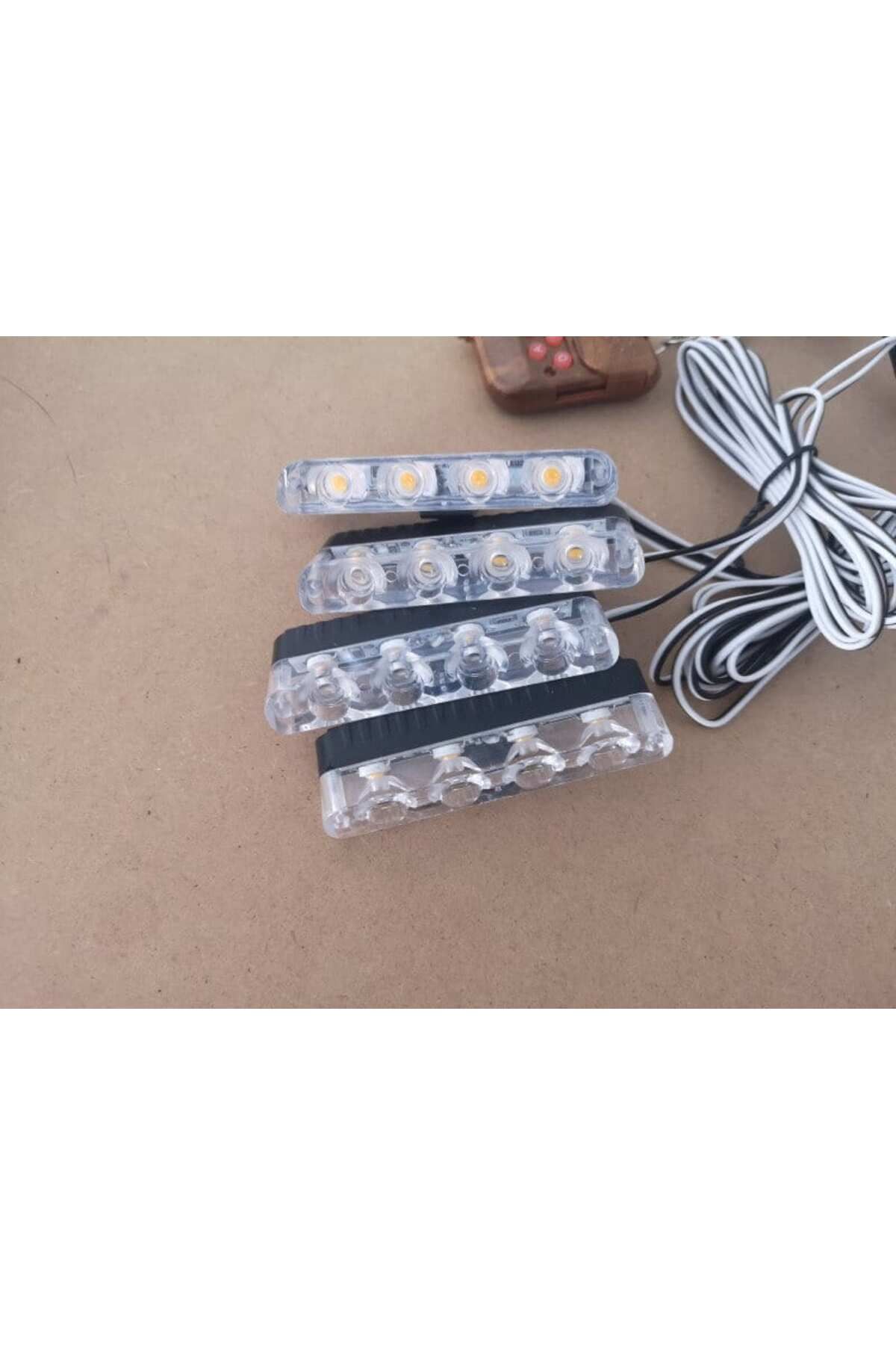 BGRJ Automotive-Set of 8 white strobe lights for grille, remote control, 7 functions, 12V 3