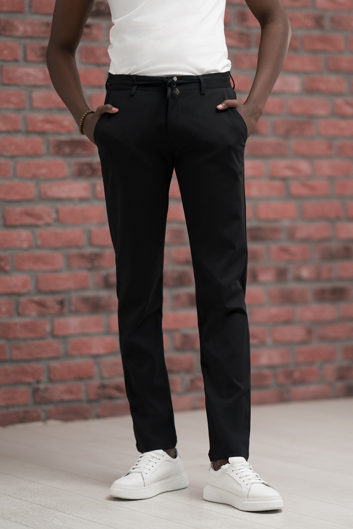 Paul Martin-Regular Fit Lycra Combed Cotton Fabric Jogger Pants with Threaded Waist and Elastic 2