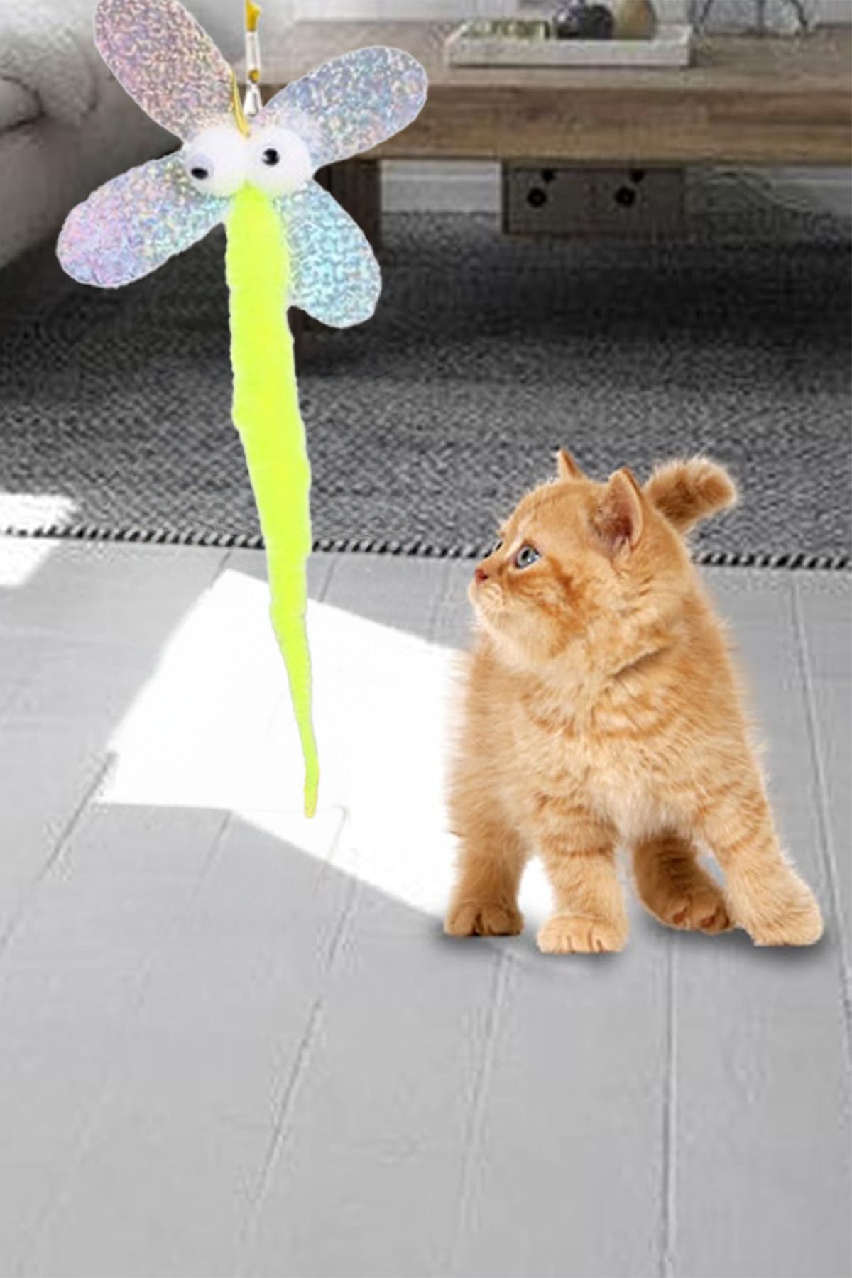 Fresh Moon-Rattle Cat Toy Elastic Butterfly Pattern Fishing Rod Toy Fun Activity Drawstring Cat Game 8
