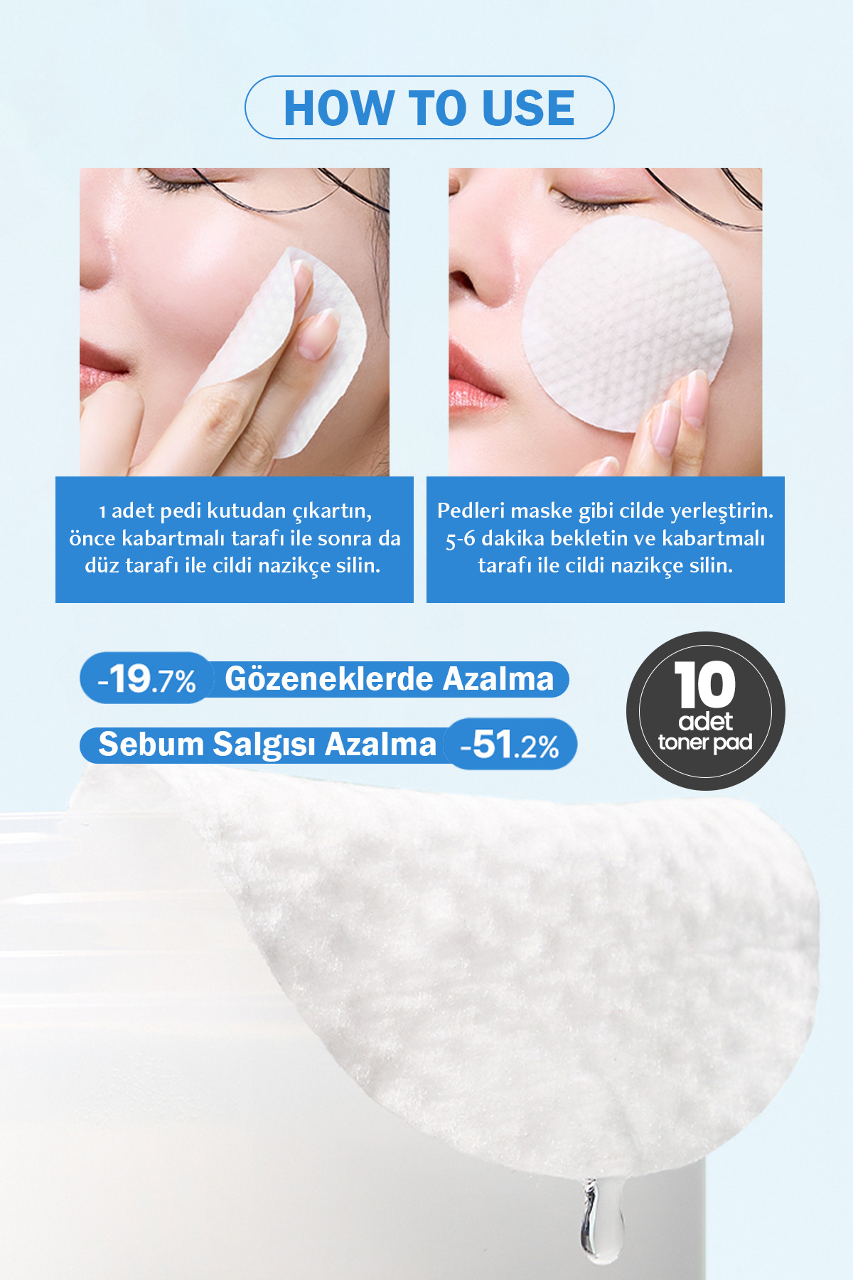 Hyalüronik Asit ve Cadı Fındığı İçeren Nemlendirici Tonikli Ped Toner Pad 10 adet — 8809736650303 — تصویر 4 از 4