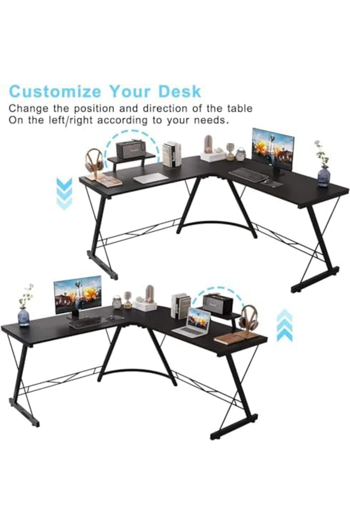 AGD-Corner Computer Desk L-Shaped with Large Monitor Stand and Shelf for Home and Office, Sturdy Space-S 5