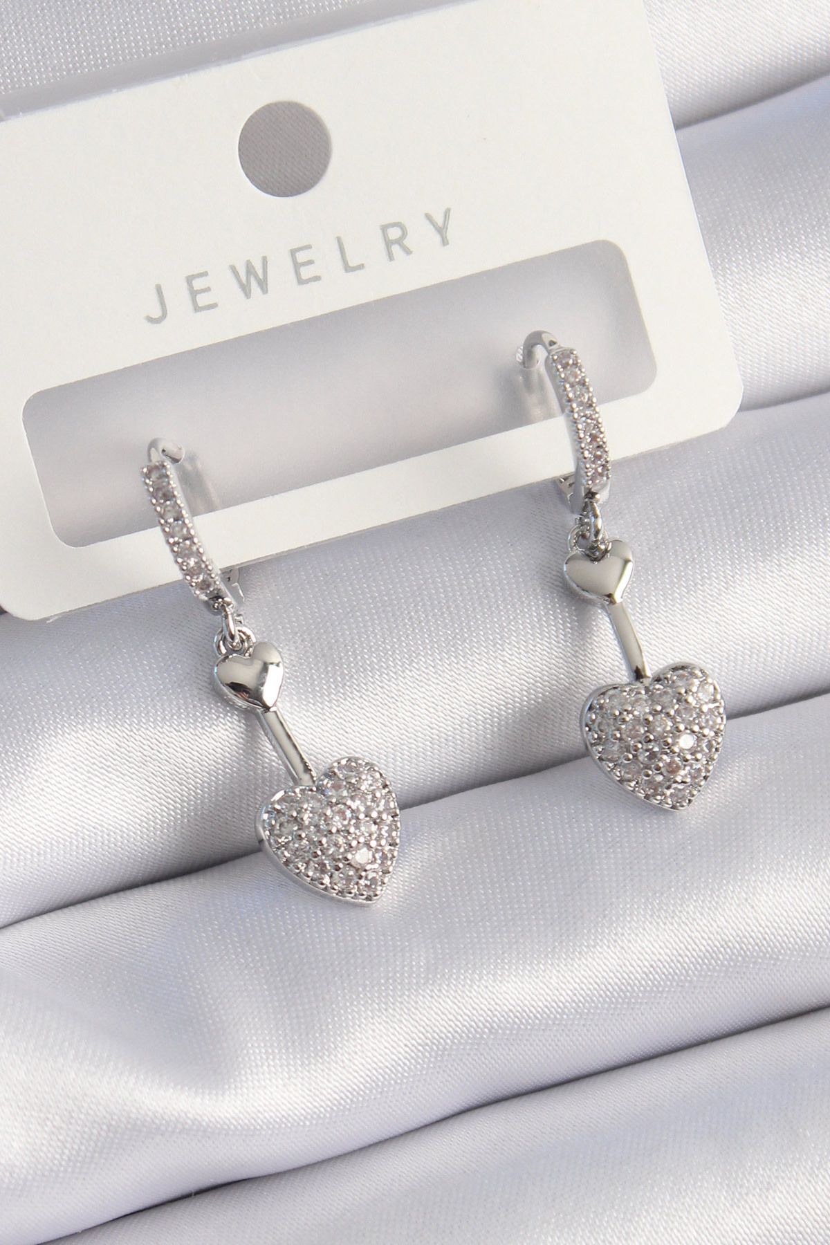 Skygo-Brass Silver Color Zircon Stone Dangle Heart Model Women's Earrings - Tj-Bkp9535 1
