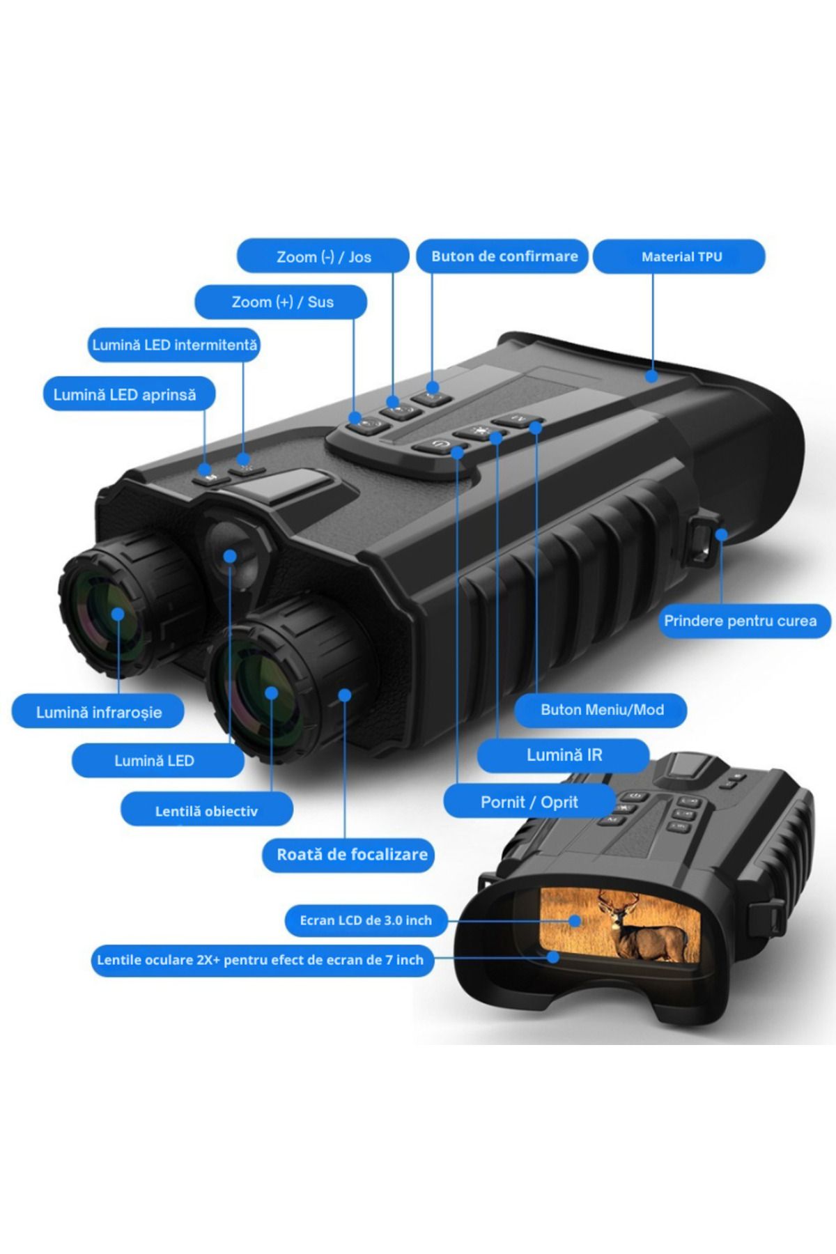 CLC SmartGear-Binoclu Digital CLC SmartGear, Night Vision Color, 15MP, 2.5K, Zoom 4X+8X, IR, 5200mAh, USB-C, SD 16