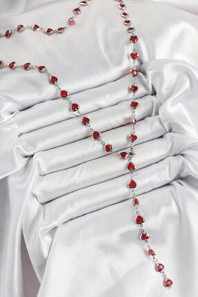 Lumina Jewelry Kırımızı kalp taşlı gümüş renk kolye