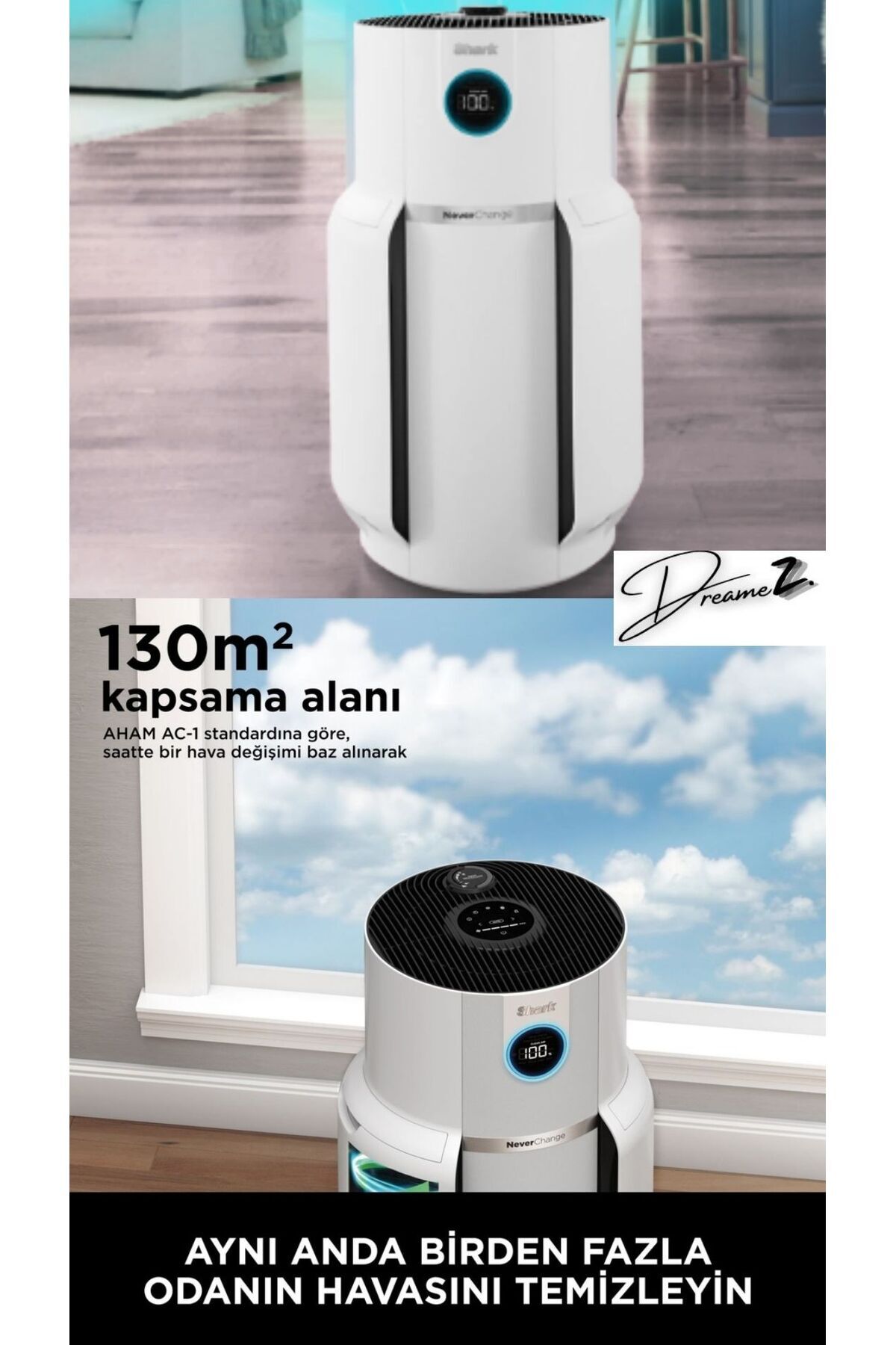 Shark Drmz En Temiz Neverchange5 Clean Sense IQ Hava Temizleyicisi Max,Alerji+Virüs Temizler,HEPA FİLTRE