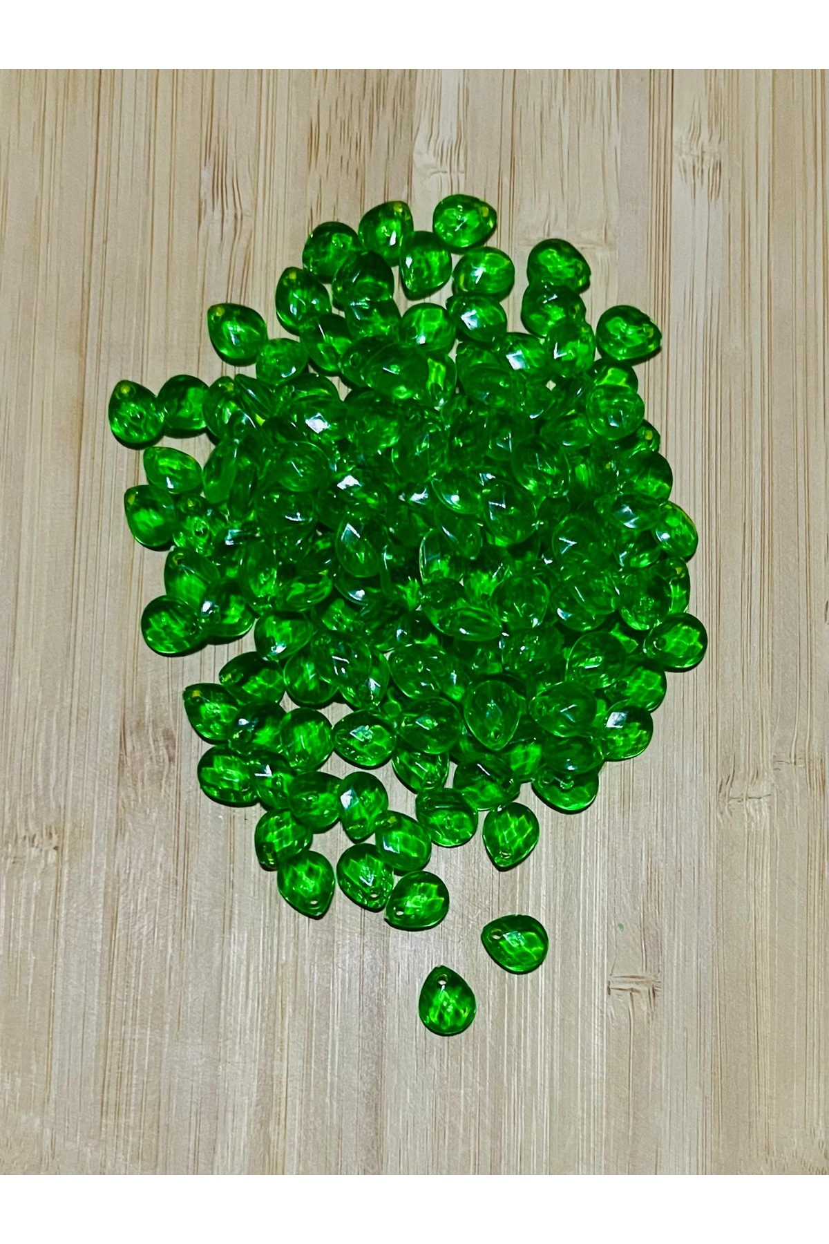 Transparent Green Lace, Evening Dress, Jewelry, Knitting Hand Embroidered Plastic Tear Drop Beads. 25gr. Estimated 195 Pcs.