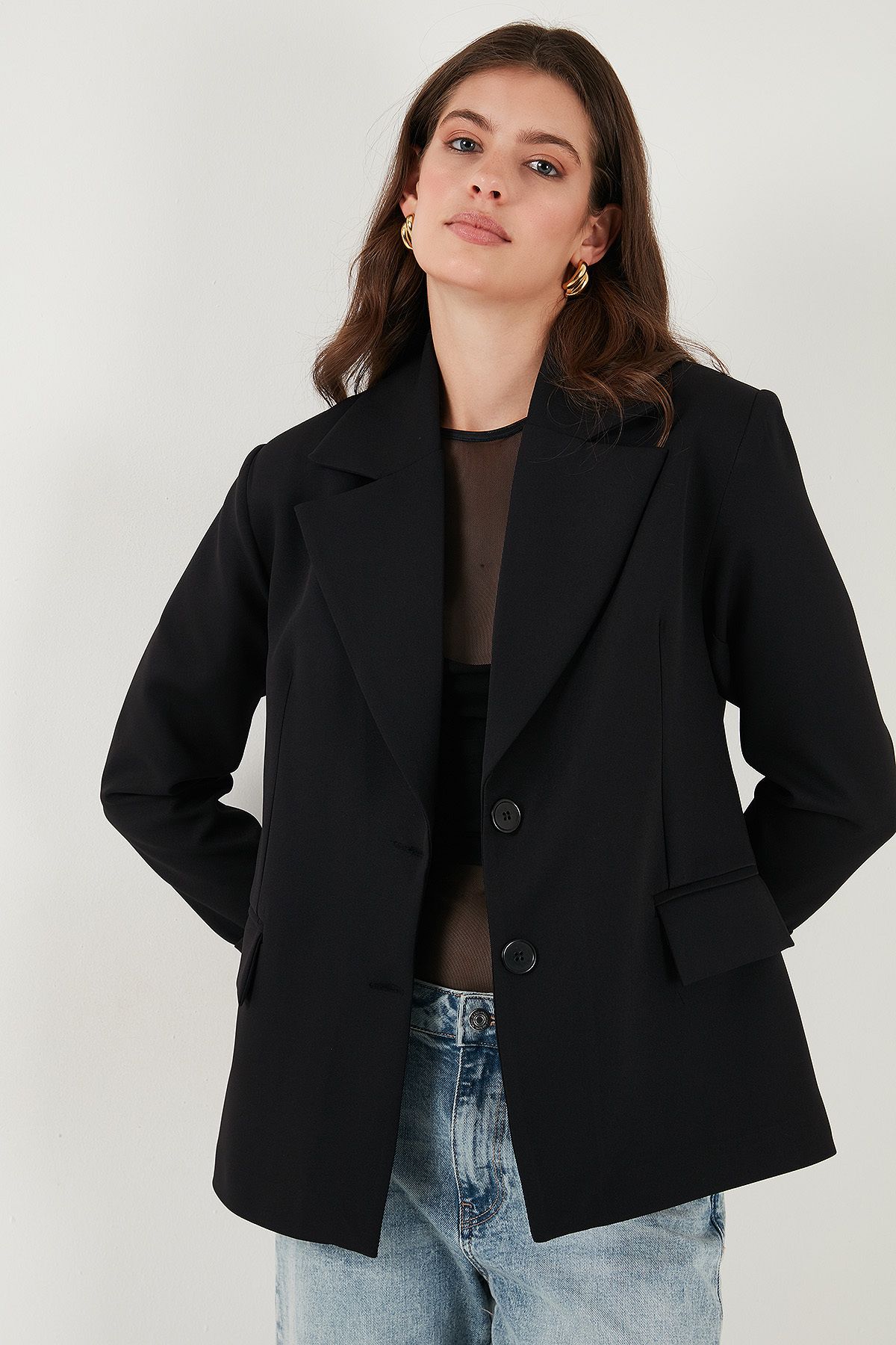 Lela-Regular Fit Mono Collar Patterned Blazer Jacket with Lining Detail Jacket 6524430 4