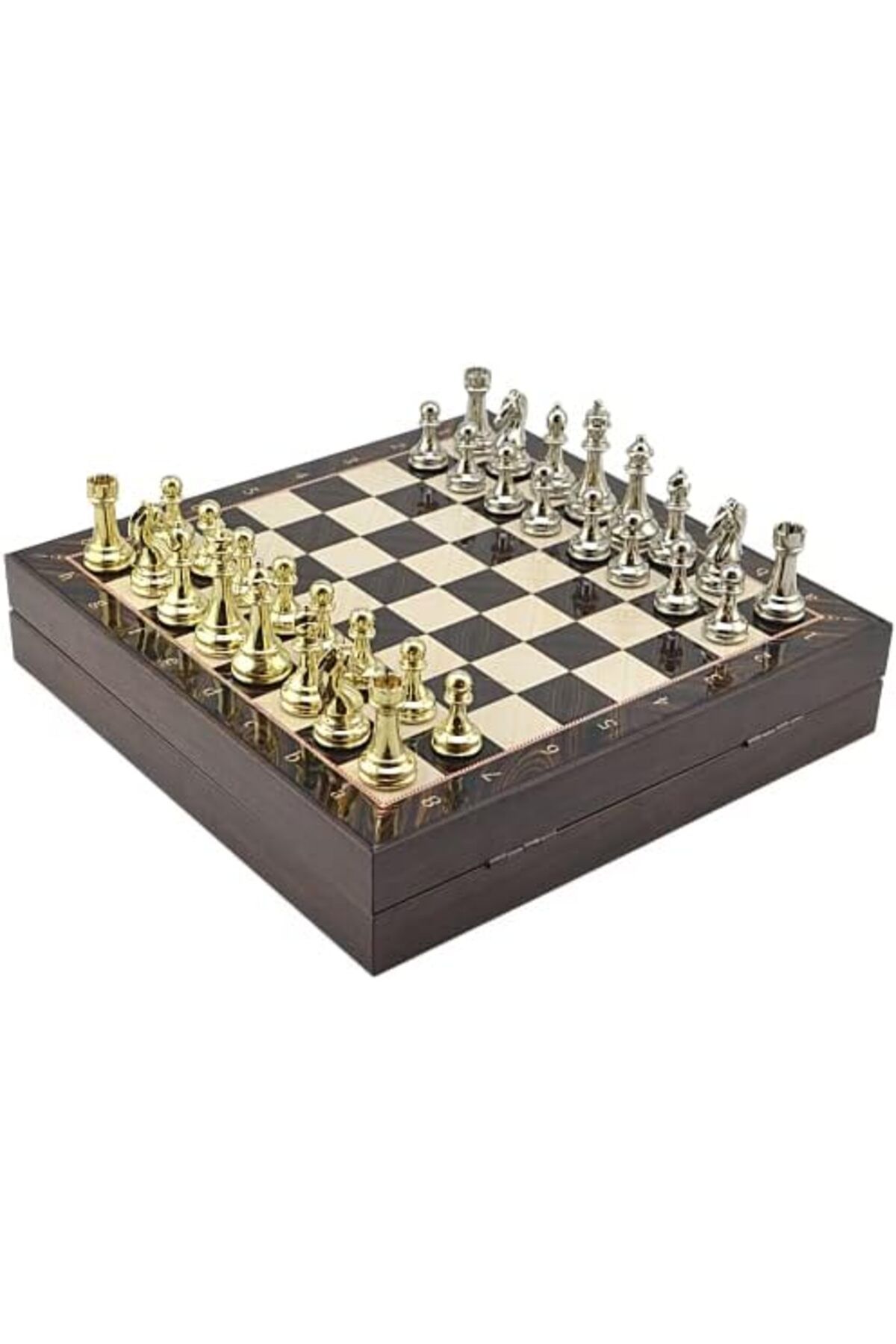 STOREMAX-Large Size Metal Classic Chess Tk. Mdf Board with Glossy and Walnut Pattern Storage Box (36X36 Cm.) Sta. 3