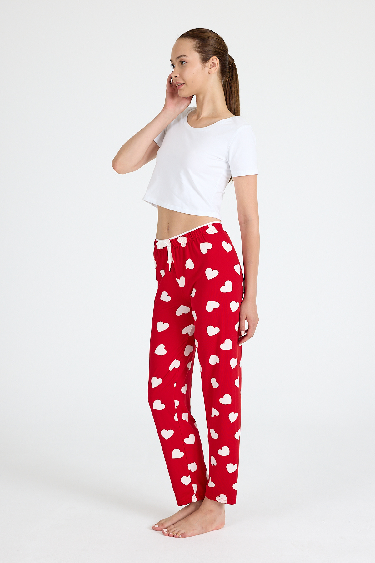 Rays-Red Heart Patterned Knitted Pajama Bottoms 4522 1