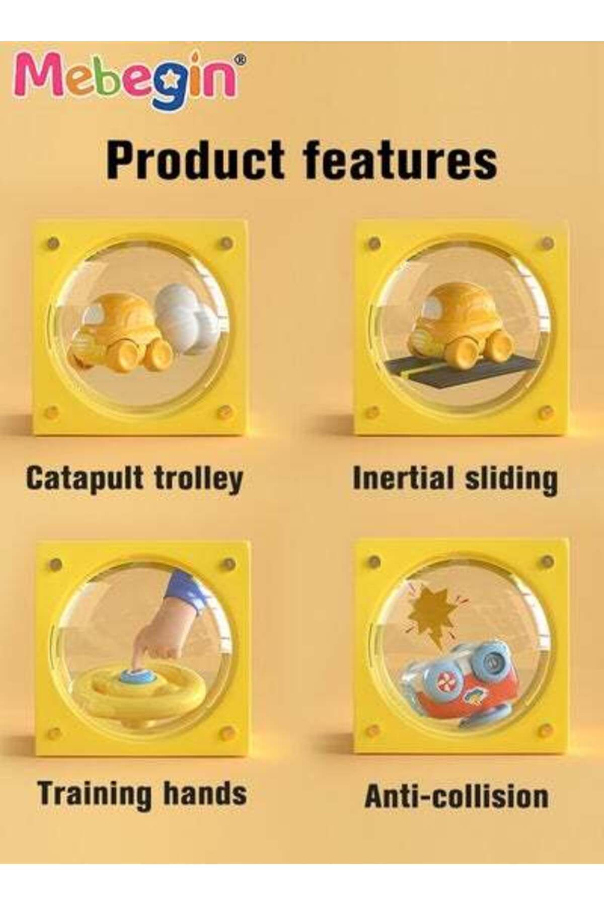MEBEGIN-Kids Catapult Car, Catapult Trolley with Steering Wheel, Ejection Inertial Car Pull Back Toy 5