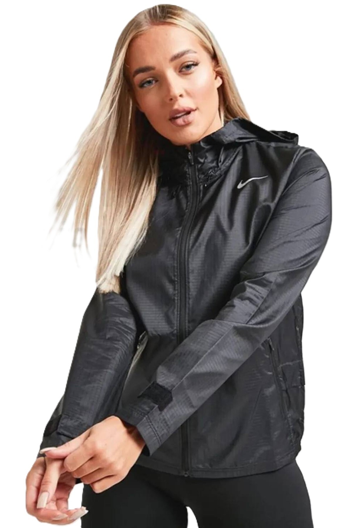 Nike Essential Running Full Zip Jacket Kapüşonlu Bol Cepli Kadın Koşu Ceketi Siyah görsel 6