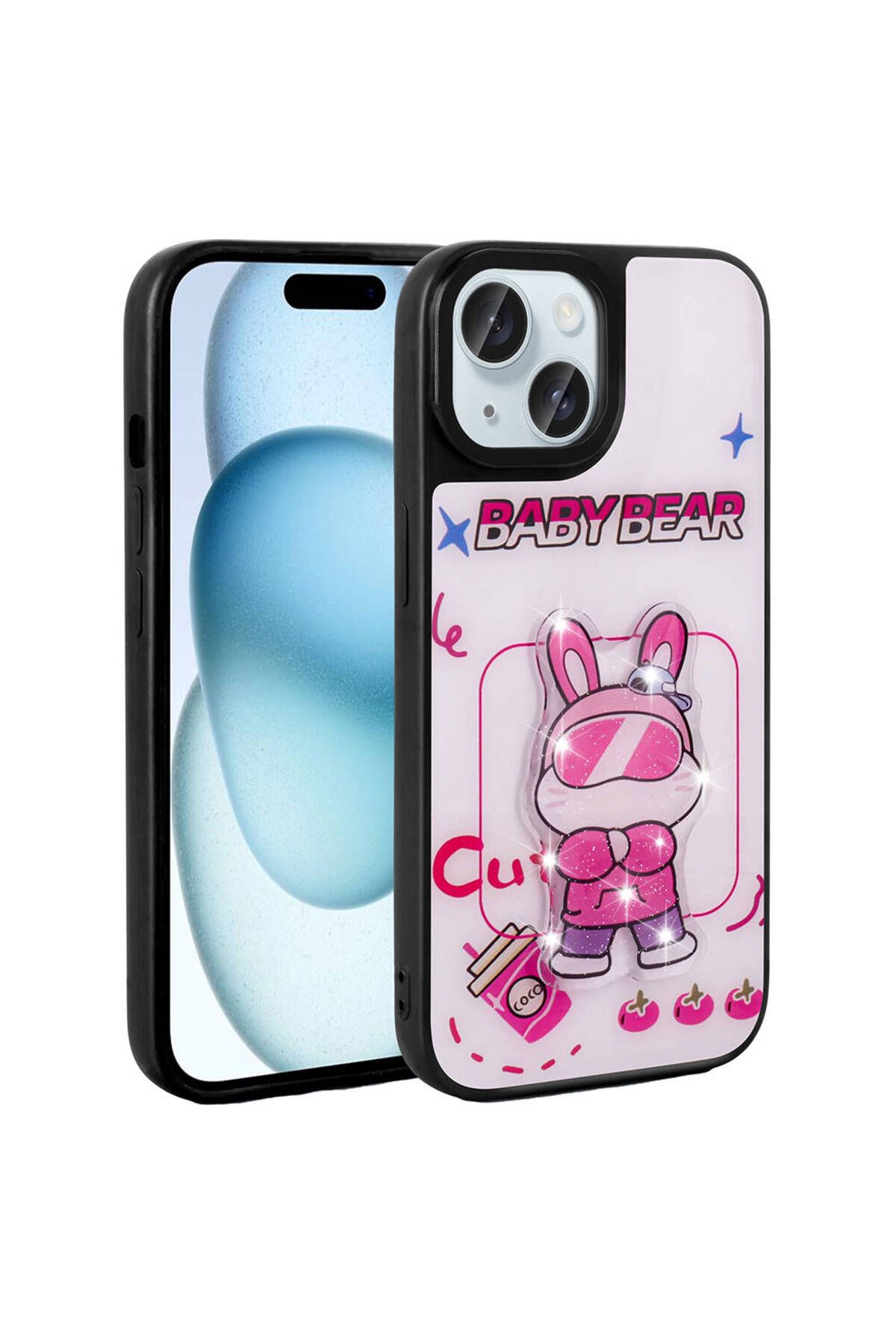 xemu-iPhone 14 Case Shining Embossed Iconic Figure Cppl Amas Silicone Cover - Pink 2