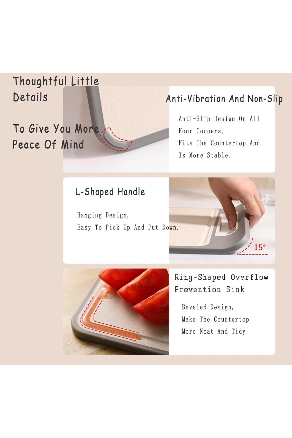 Lumely-Wheat Fibre Chopping Boards, Double-Sided with Juice Grooves and with Easy Grip Handles, Non-Slip 3