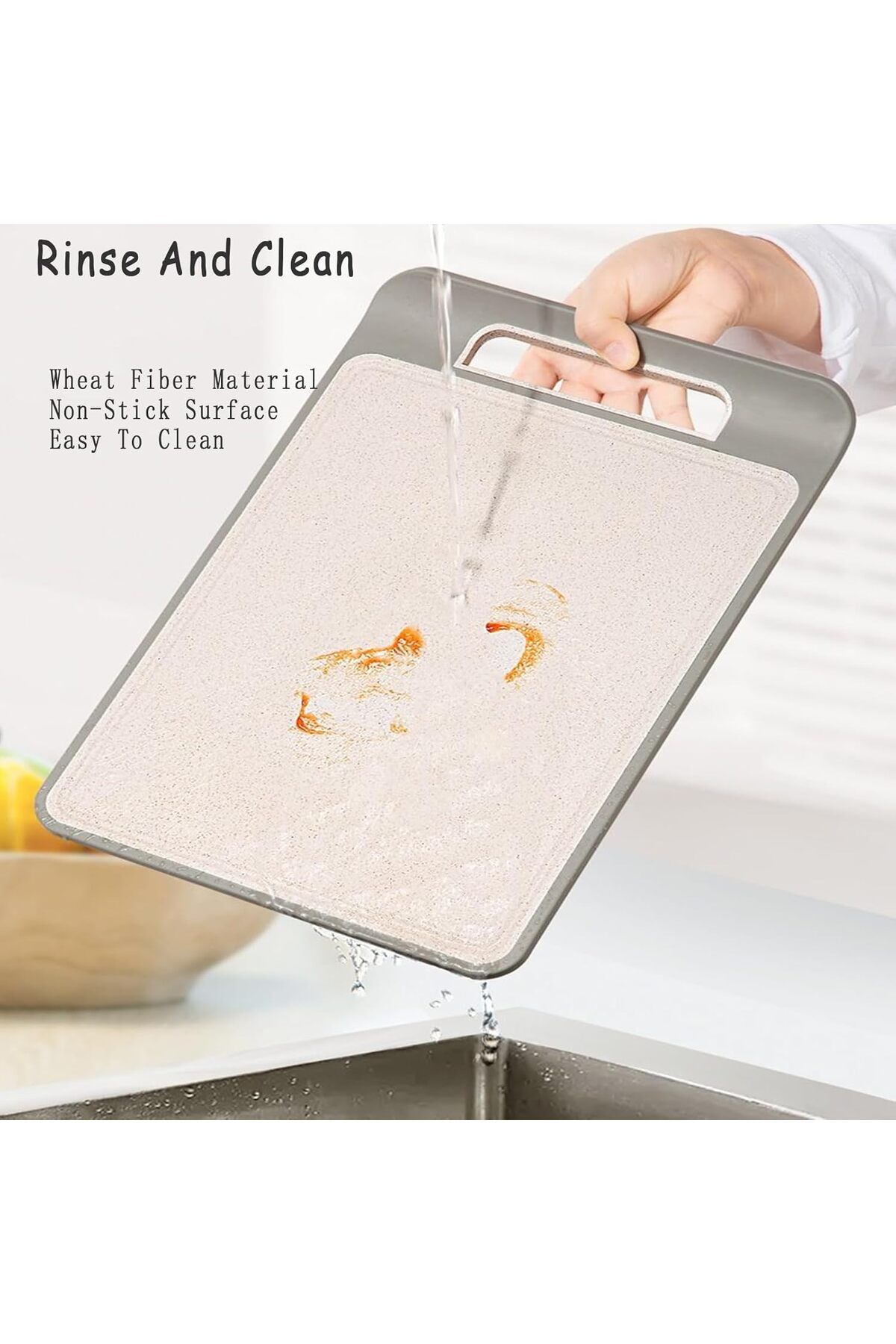 Lumely-Wheat Fibre Chopping Boards, Double-Sided with Juice Grooves and with Easy Grip Handles, Non-Slip 5