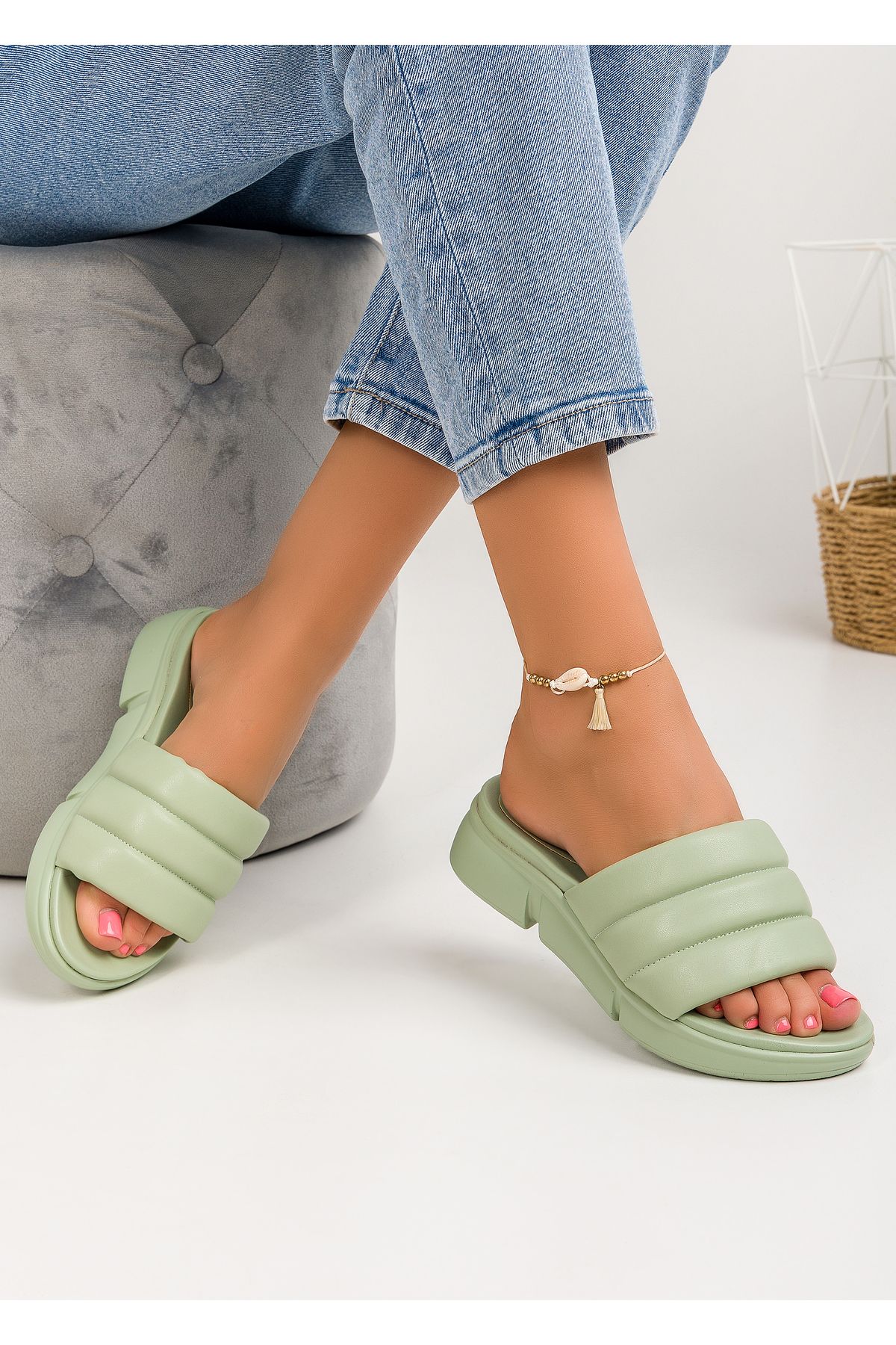 starlike-Women's green platform slippers A114 2