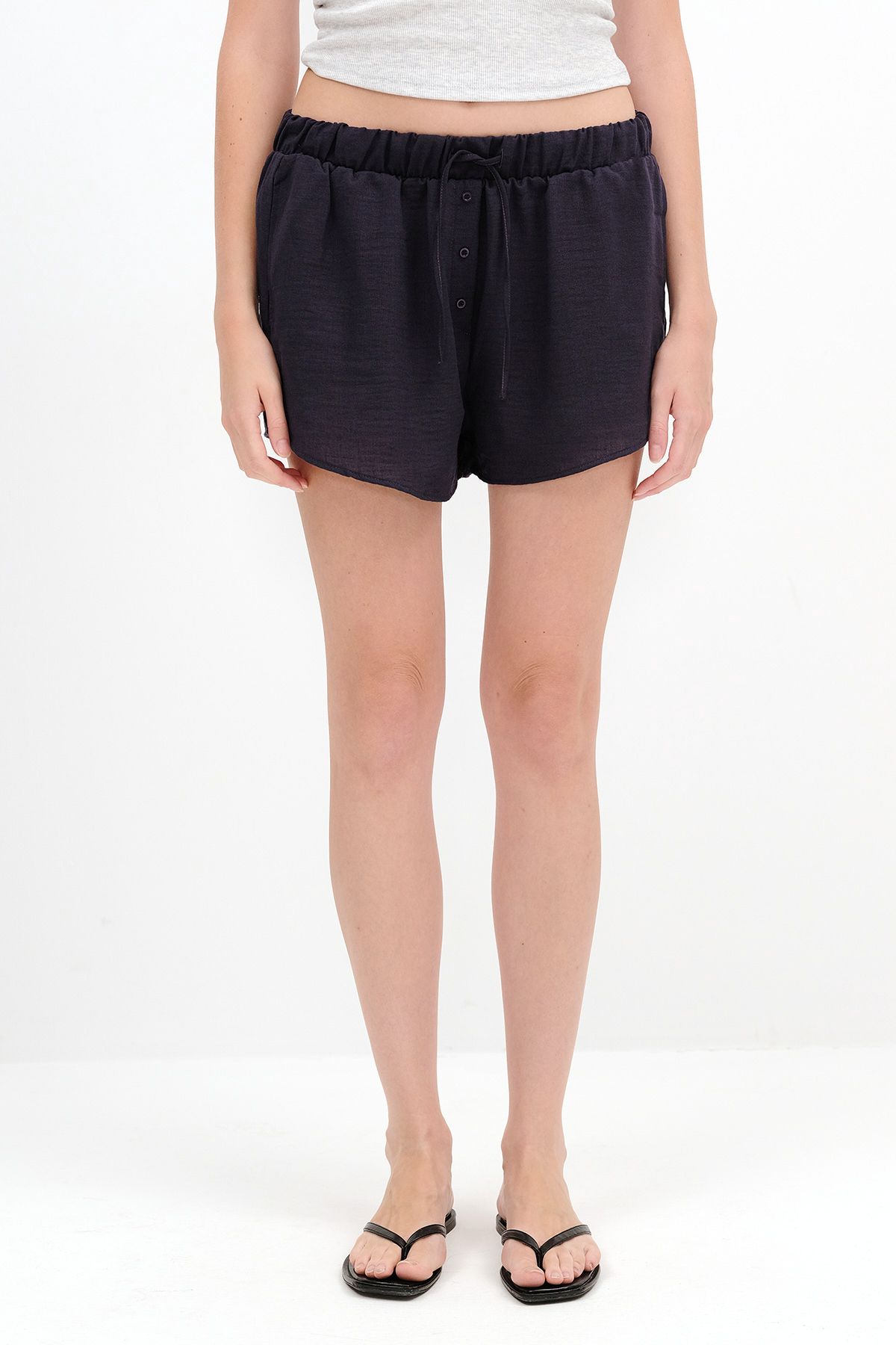 Addax-Button Detailed Shorts Ş18325 2
