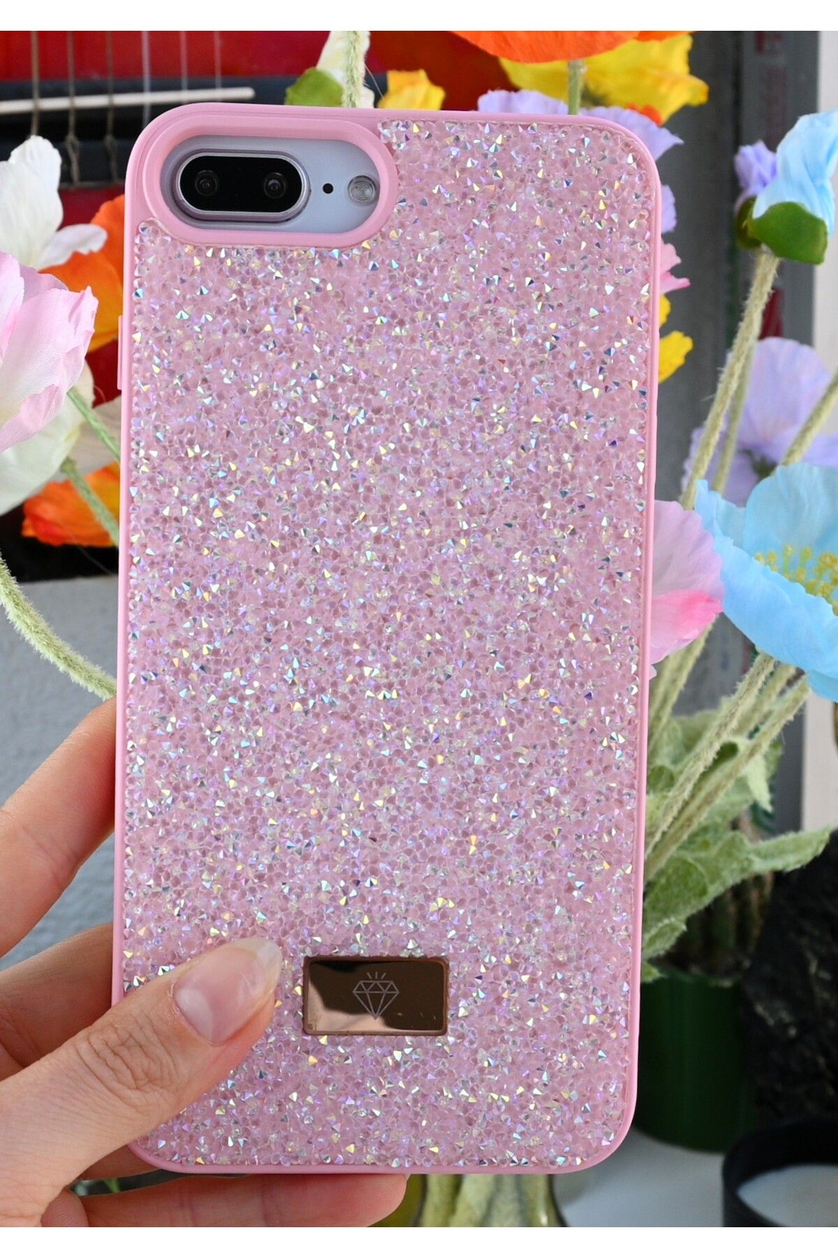 Go Aksesuar-iPhone 6 Plus 7 Plus and 8 Plus Compatible Diamond Design Stone Sparkling Shiny Diamond Silicone Case 3
