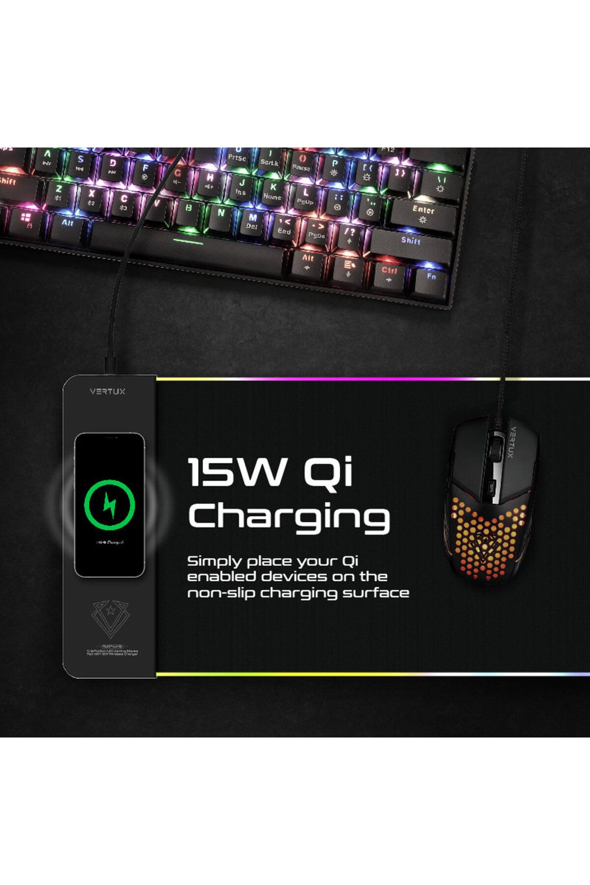 Promate-Vertux RGB Mouse Pad with Wireless Charger 2-in-1 Gaming Mouse Pad with Anti-Friction Surface and Ultra-Fast Wireless Charging 4