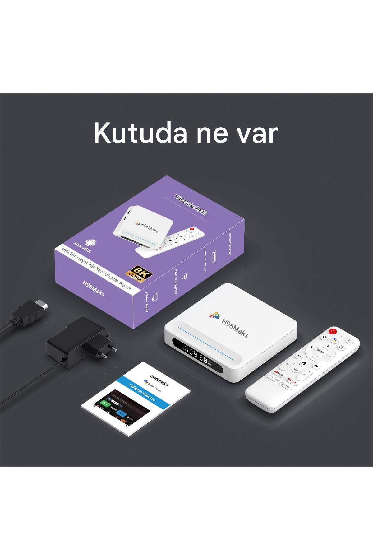 h96max-H618 Plus 8K Android 14.0 Tv Box 4Gb+32Gb Media Player Air Mouse Wifi6 Bt 5.4 Ethernet Voice Command 8