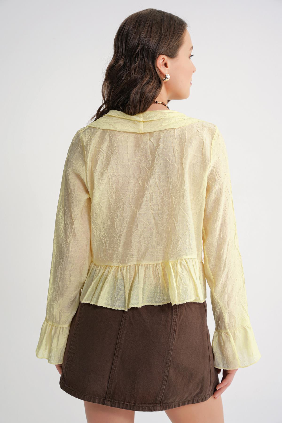 Mixray  4727 Kadın Yakası Fırfırlı Kraşlı Bluz Sarı - Görsel 7