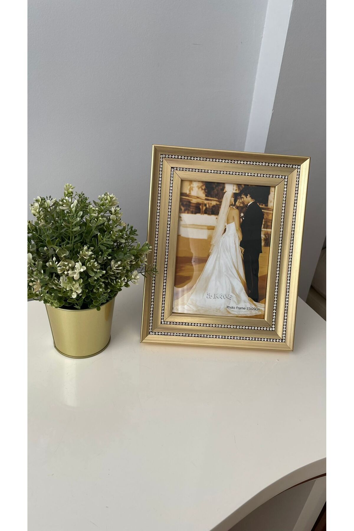 Kare Home-Gold Picture Frame with Two Rows of Stones 1