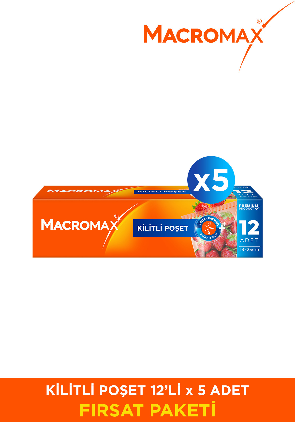 MACRO MAX Kilitli Poşet - 12 Li X 5 Adet Avantaj Paket