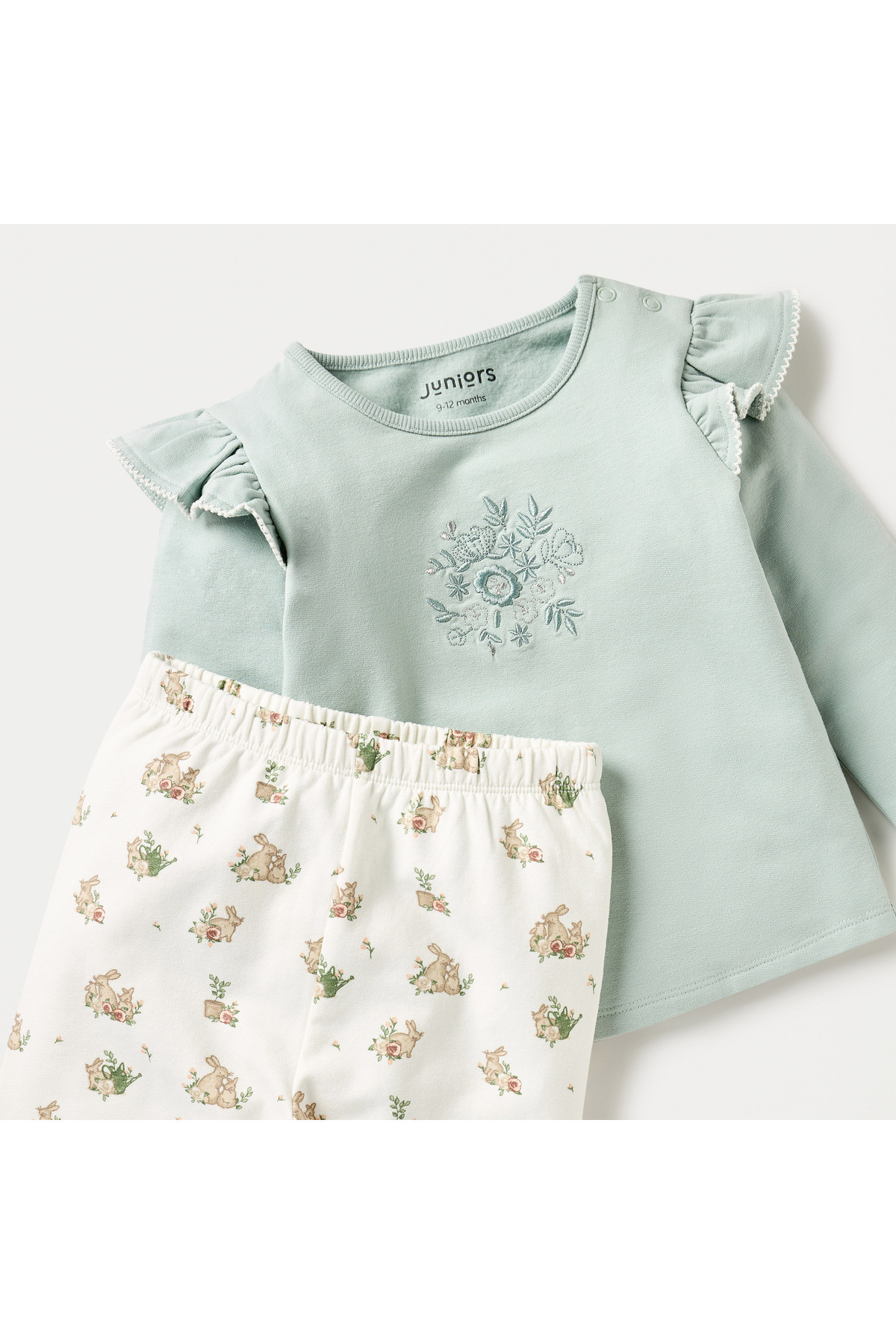 Juniors-Embroidered Top and Bunny Print Pyjama Set 4